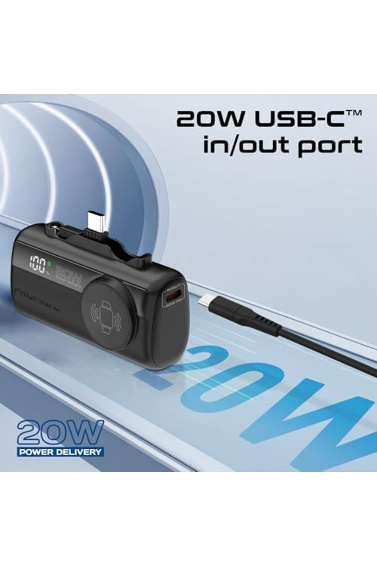 Promate-بنك طاقة صغير 3 في 1، 5000 مللي أمبير/ساعة مع موصل USB-C™ داخلي/خارجي قابل للطي بقوة 20 وات، ومنفذ Lightning F بقوة 12 وات 8