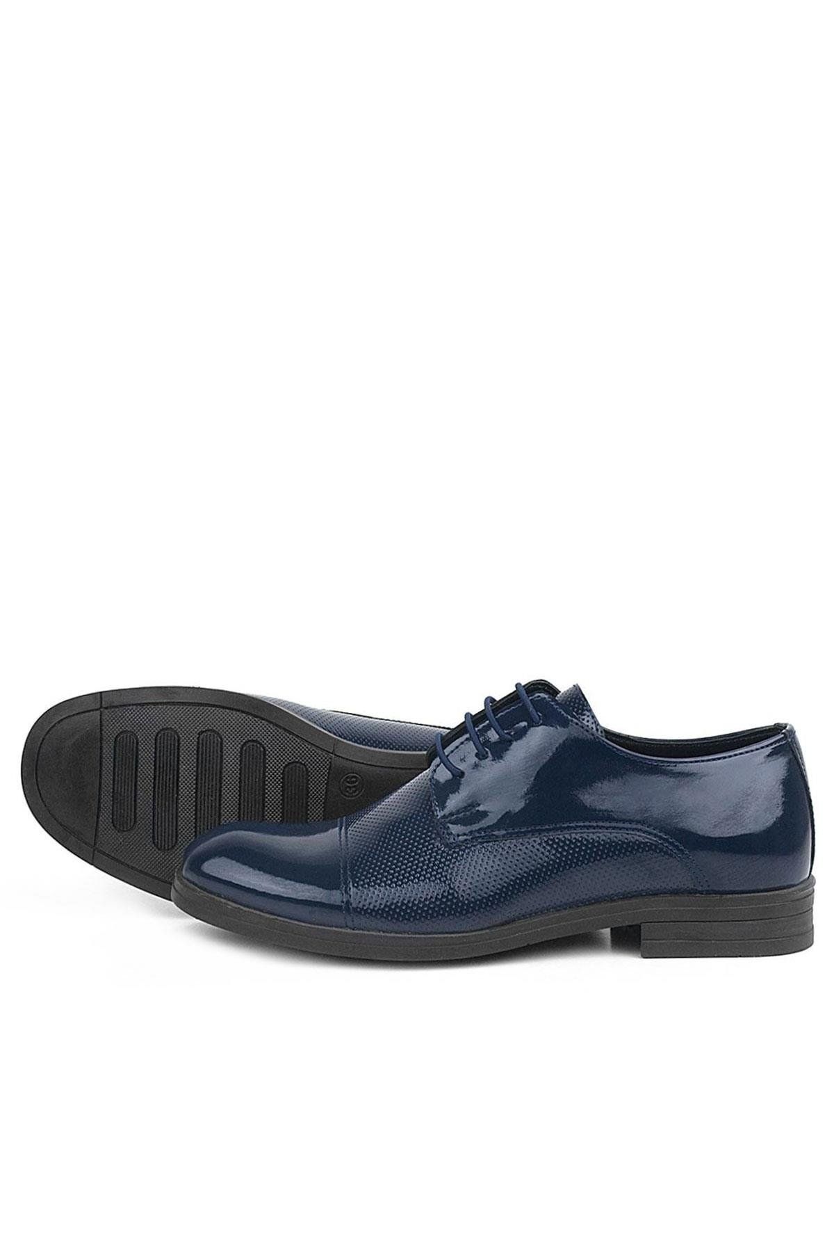 Rakerplus-Navy Blue Patent Leather Oxford Laced Classic Children's Shoes 5
