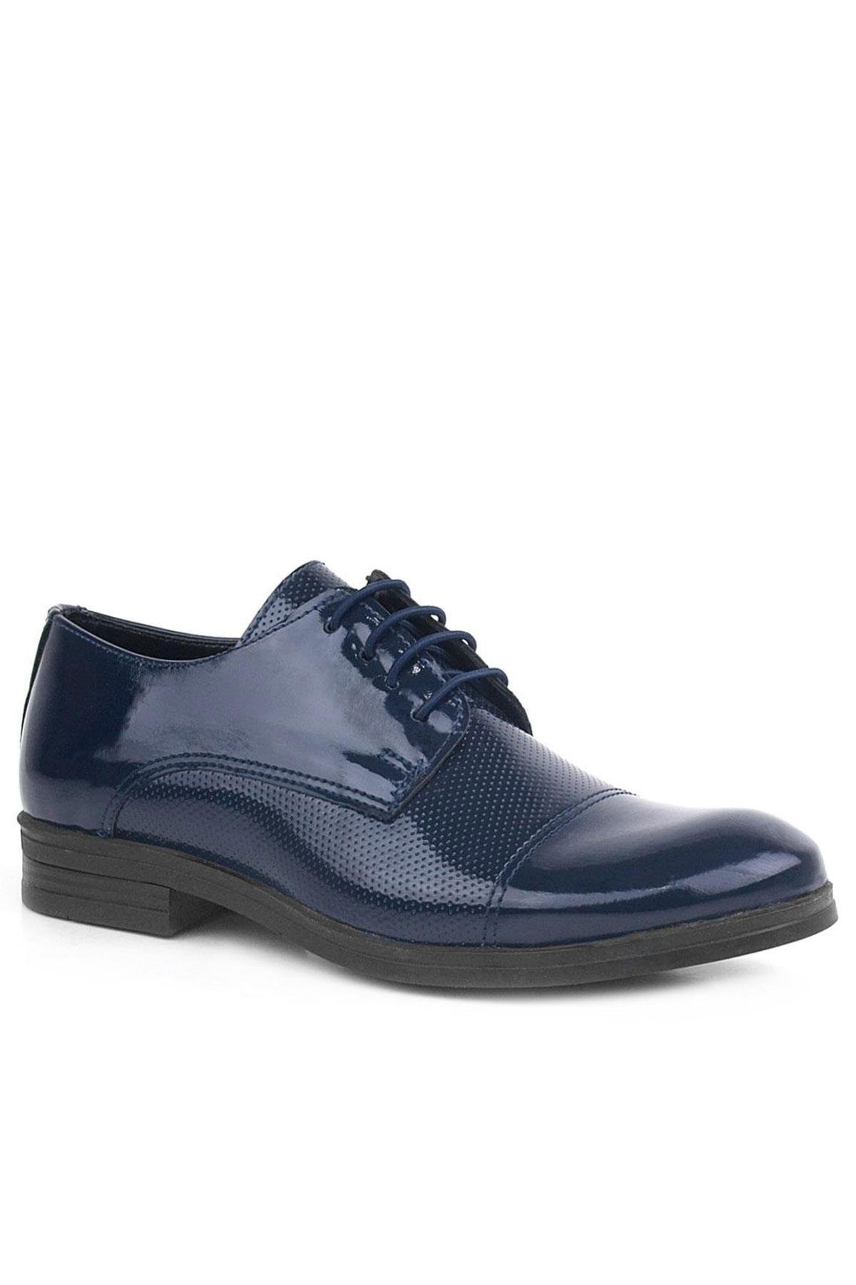 Rakerplus-Navy Blue Patent Leather Oxford Laced Classic Children's Shoes 2