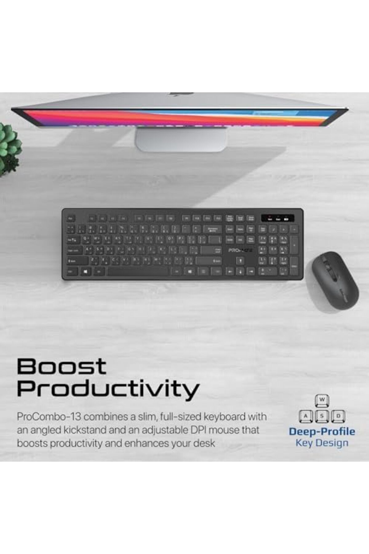 Promate-Wireless Keyboard and Mouse Combo, Slim Full-Size 2.4Ghz Wireless Keyboard with 1600 DPI Amb 4