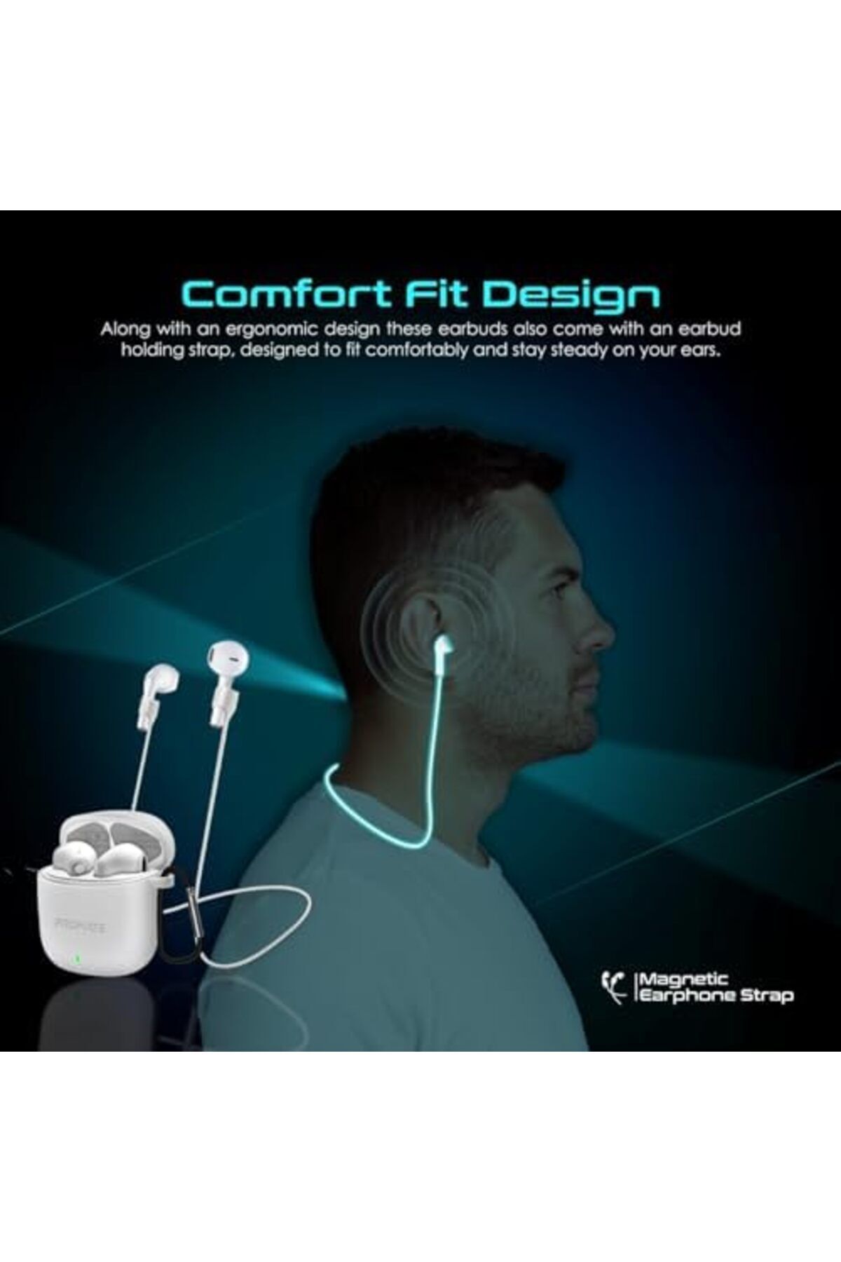 Promate-Wireless In-Ear Bluetooth 5.3 Earbuds with ANC, 30 Hours Playtime, Smart Touch Control, and 6