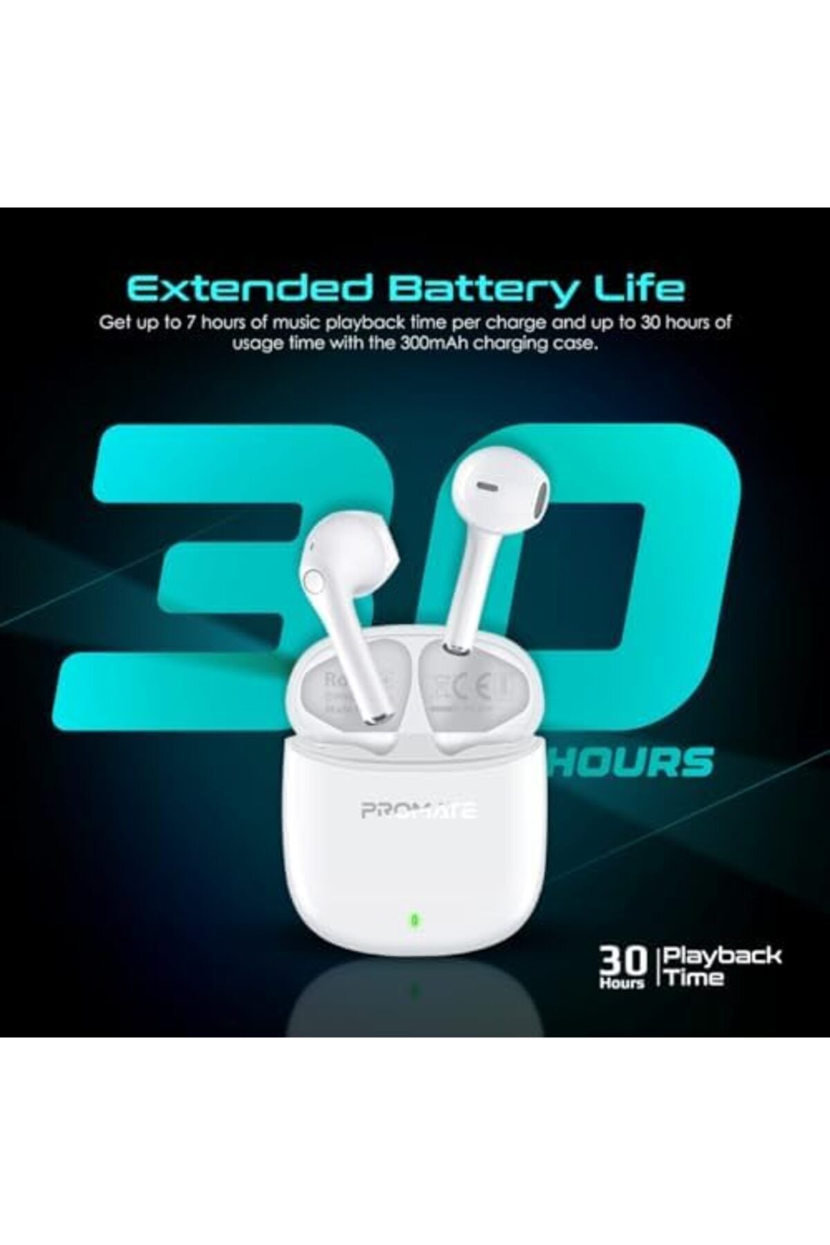 Promate-Wireless In-Ear Bluetooth 5.3 Earbuds with ANC, 30 Hours Playtime, Smart Touch Control, and 8
