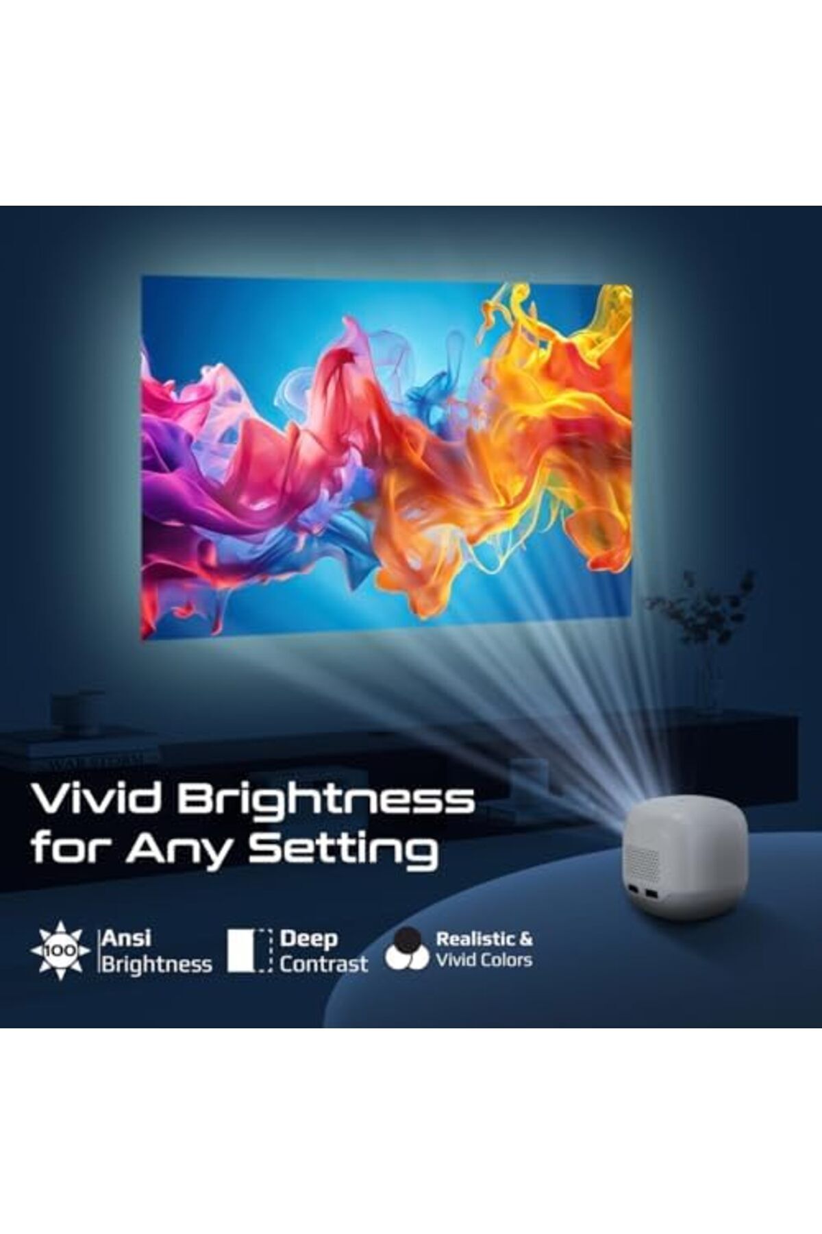 Promate-Portable Projector with HD Resolution, 4K Support, Wireless Screen Sharing, Built-In Speaker 4
