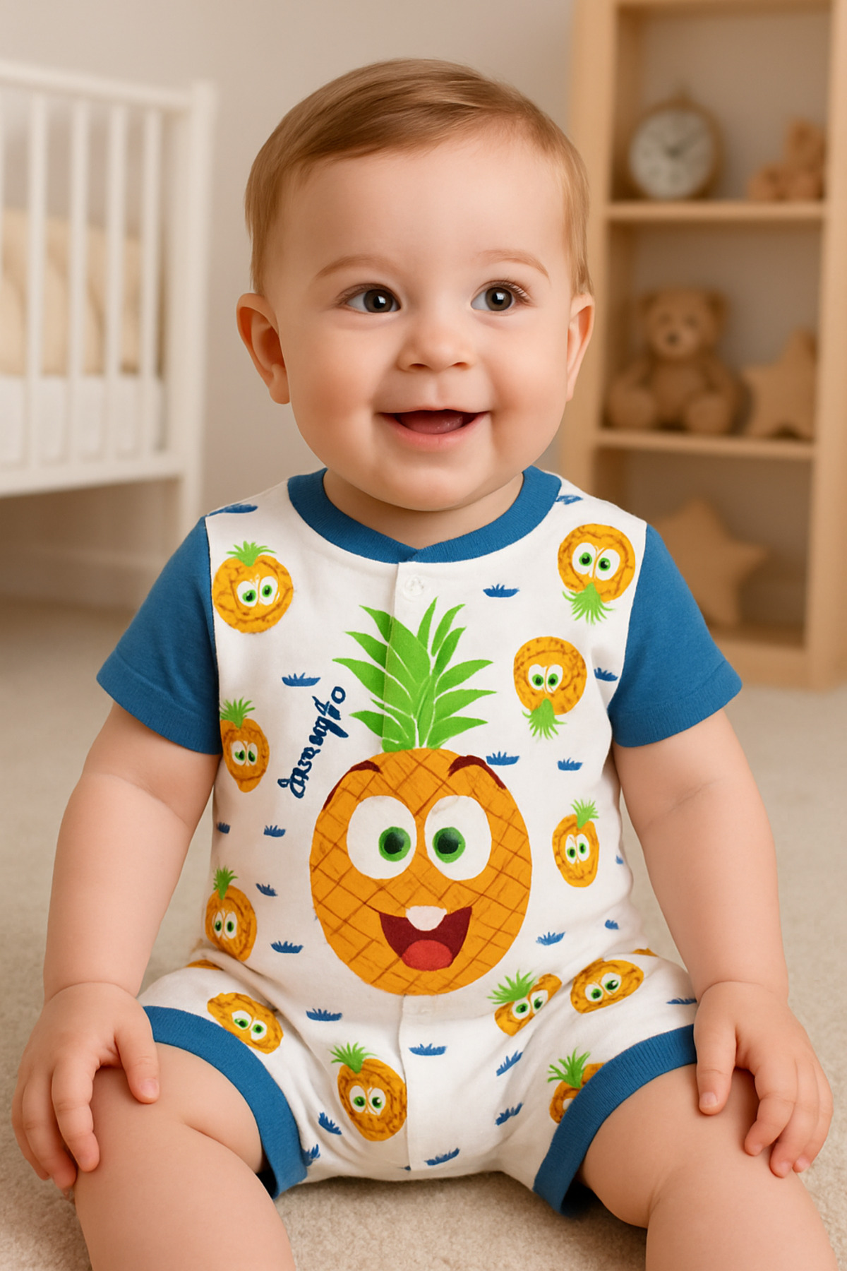 BEREKET BABY Sevimli Aslan Baskılı Kısa Kollu Bebek Tulum 0-9 AY fotoğrafı 2 (önizleme)