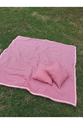 AFA TASARIM Kırmızı Pötikareli Piknik Örtüsü 160*160 Ve 2 Adet Piknik Minderi...