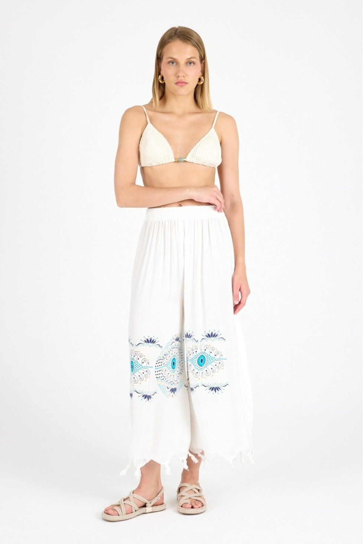 Mulberry-Women's White Bamboo Trouser Skirt |   Beach & Pool & Daily Use 3