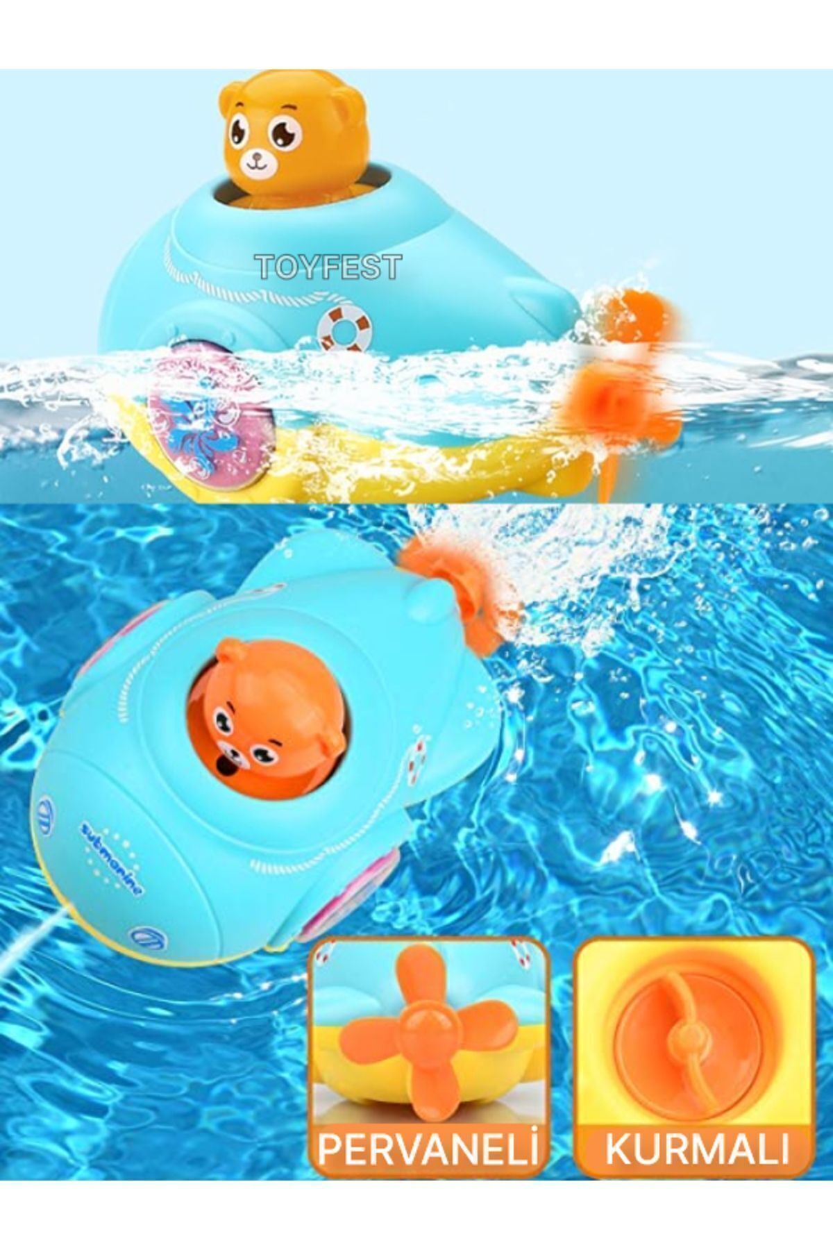 TOYFEST Kurmalı Kendiliğinden Banyo Küvet Havuz Deniz de Yüzen AyıcıK Submarine Denizaltı Oyuncak - Model 2 fotoğrafı 2 (önizleme)