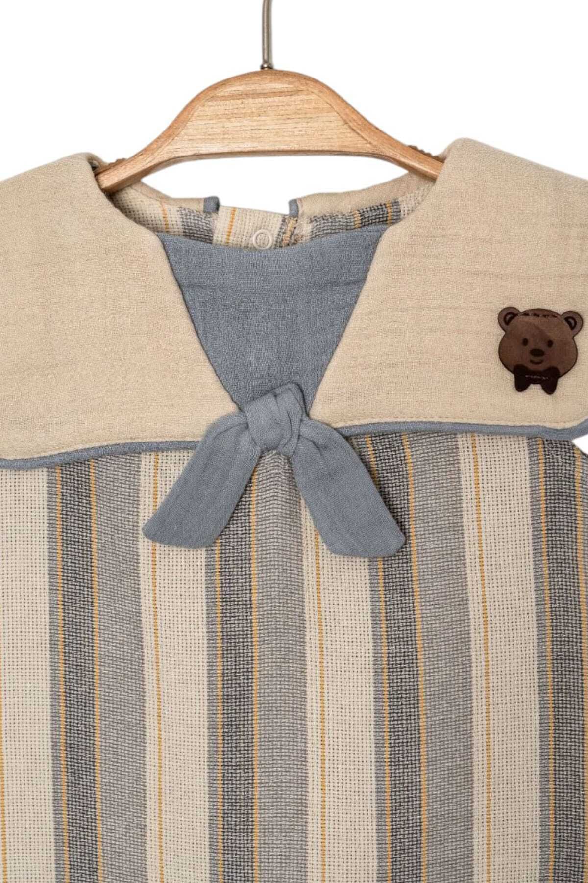 dinamik çocuk-Baby/Child Teddy Bear Cape Collar Raw Linen Fabric Jumpsuit Summer Sleeveless 0-3-6-9-12 Months 8