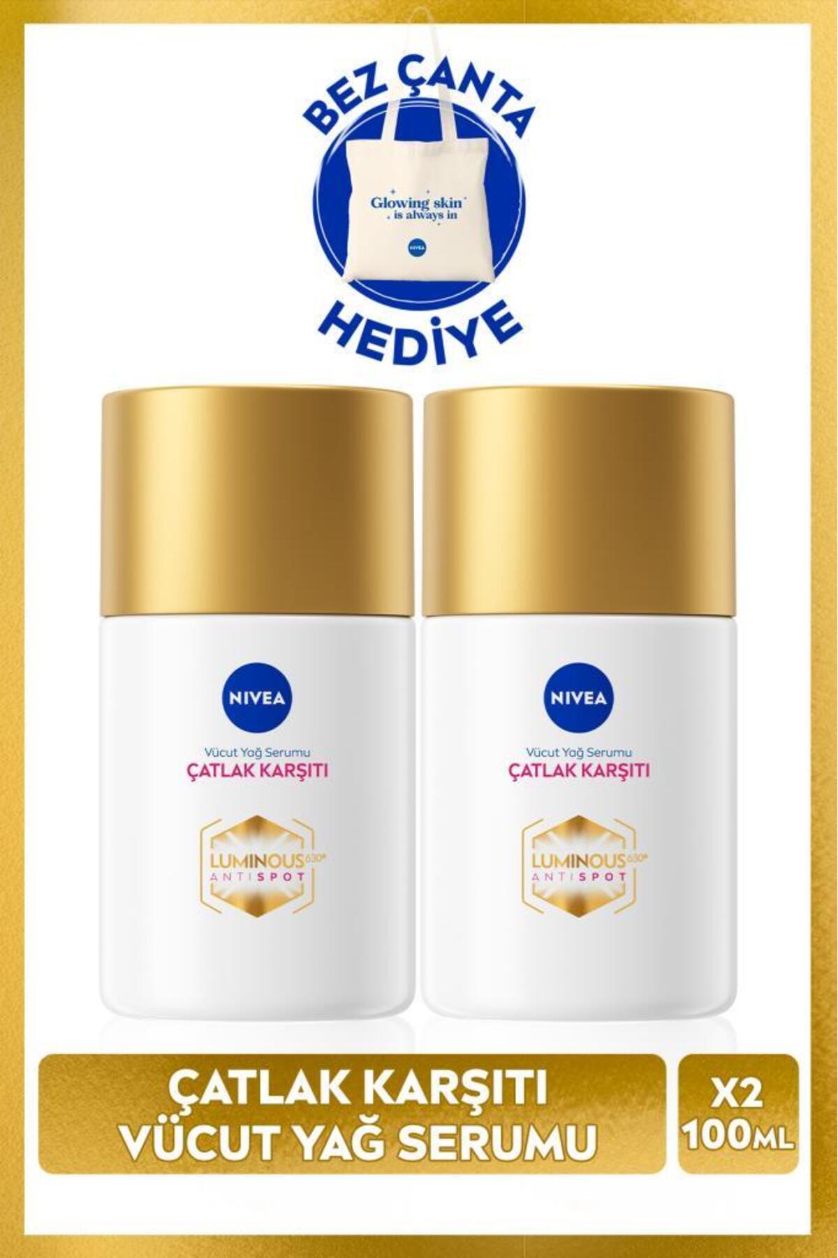 NIVEA Luminous630 Çatlak Karşıtı Vücut Yağ Serumu 100ml, Hamilelik, Çatlak Giderici, X2 Adet, Çanta Hediye — SET.NVE.1100