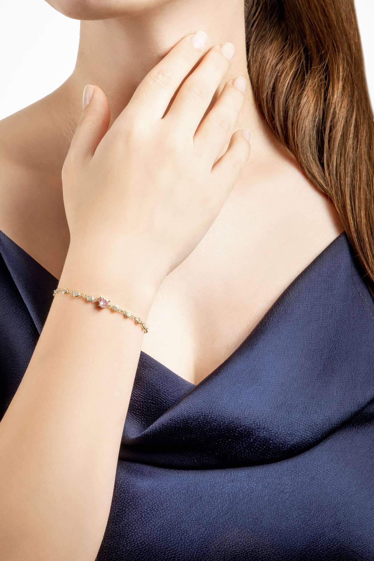 So CHIC... Aşk Yolu 18 Ayar Sarı Altın Kaplama 19 Cm Gümüş Bileklik görsel 4