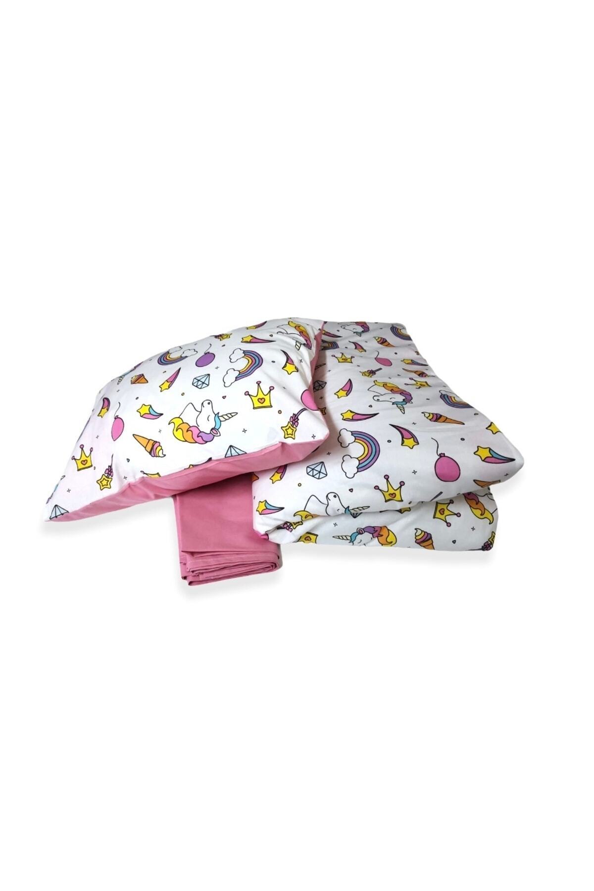 Babynia Bebek Özel Pamuklu Çocuk Tek Kişilik Yastık Çarşaf Yorgan Seti Beyaz Unicorn (yorganlı) fotoğrafı 5 (önizleme)