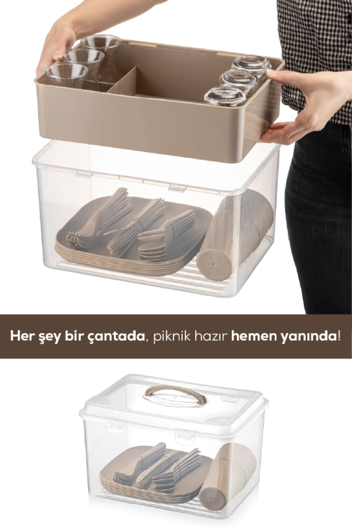 Vienev-33 Piece Picnic Set for 6 People Beige 3
