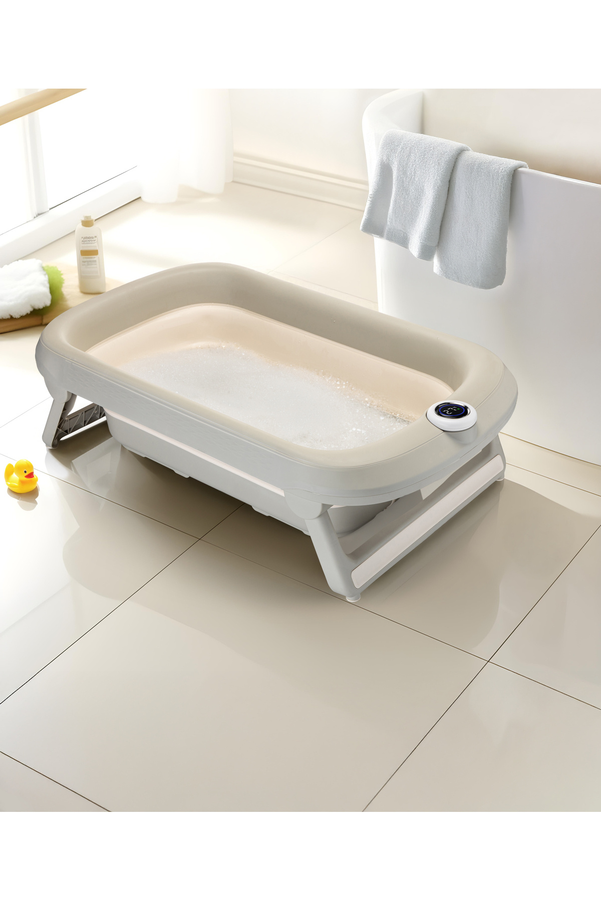 Folding Baby Bathtub with New Degree Thermometer 45 Lt Beige