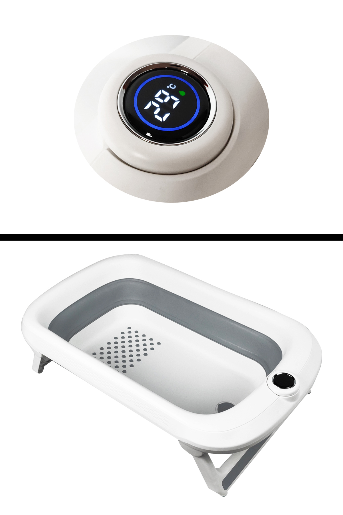 Zuu Baby Dereceli Termometreli Dokunmatik Ekranlı Kaymaz Tabanlı Katlanır Bebek Küveti 45 Lt Gri fotoğrafı 5 (önizleme)