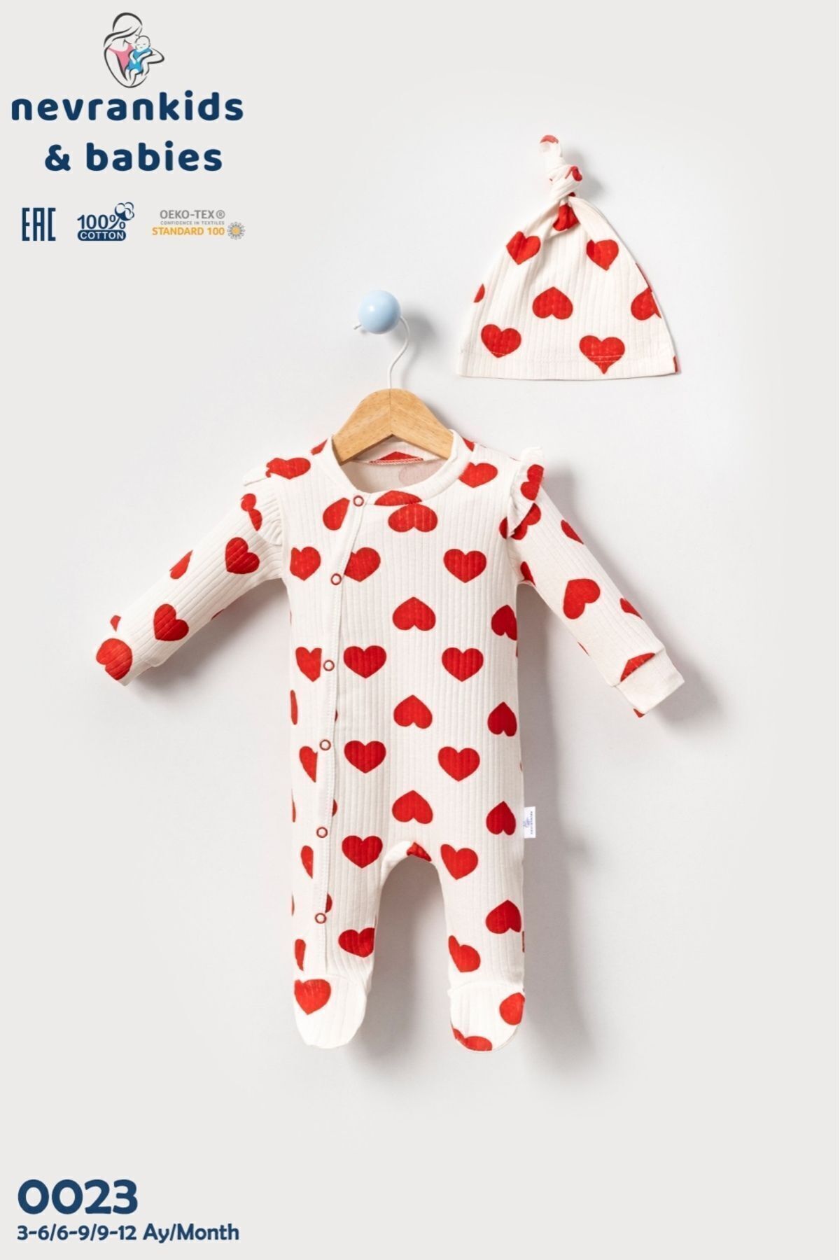 nevrankids Heart Big Pattern Kız Bebek 2’li Tulum Set fotoğrafı 4 (önizleme)