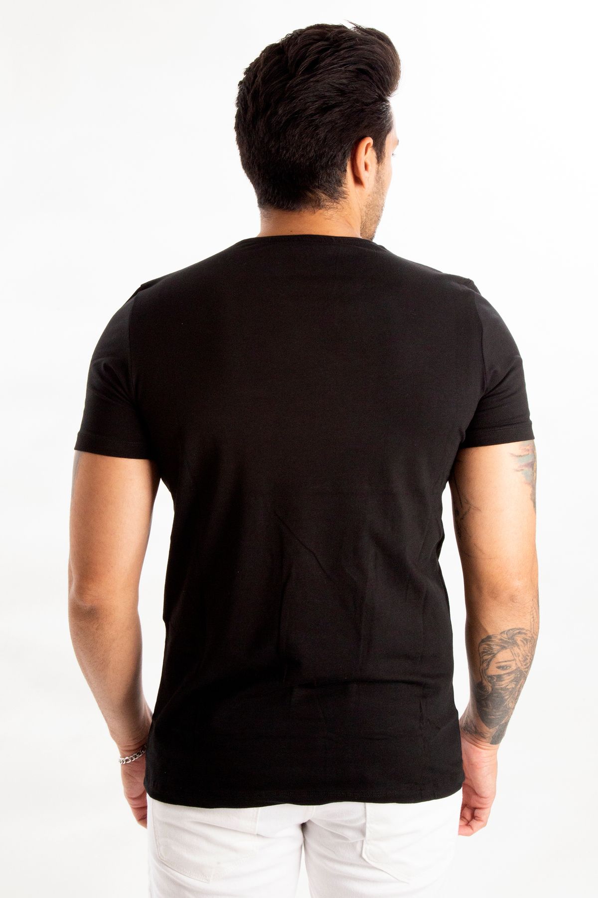 DeepSEA-Tricou negru pentru bărbați/unisex, slim fit, slim, cu decolteu, din bumbac, lycra, de bază 1801131 5