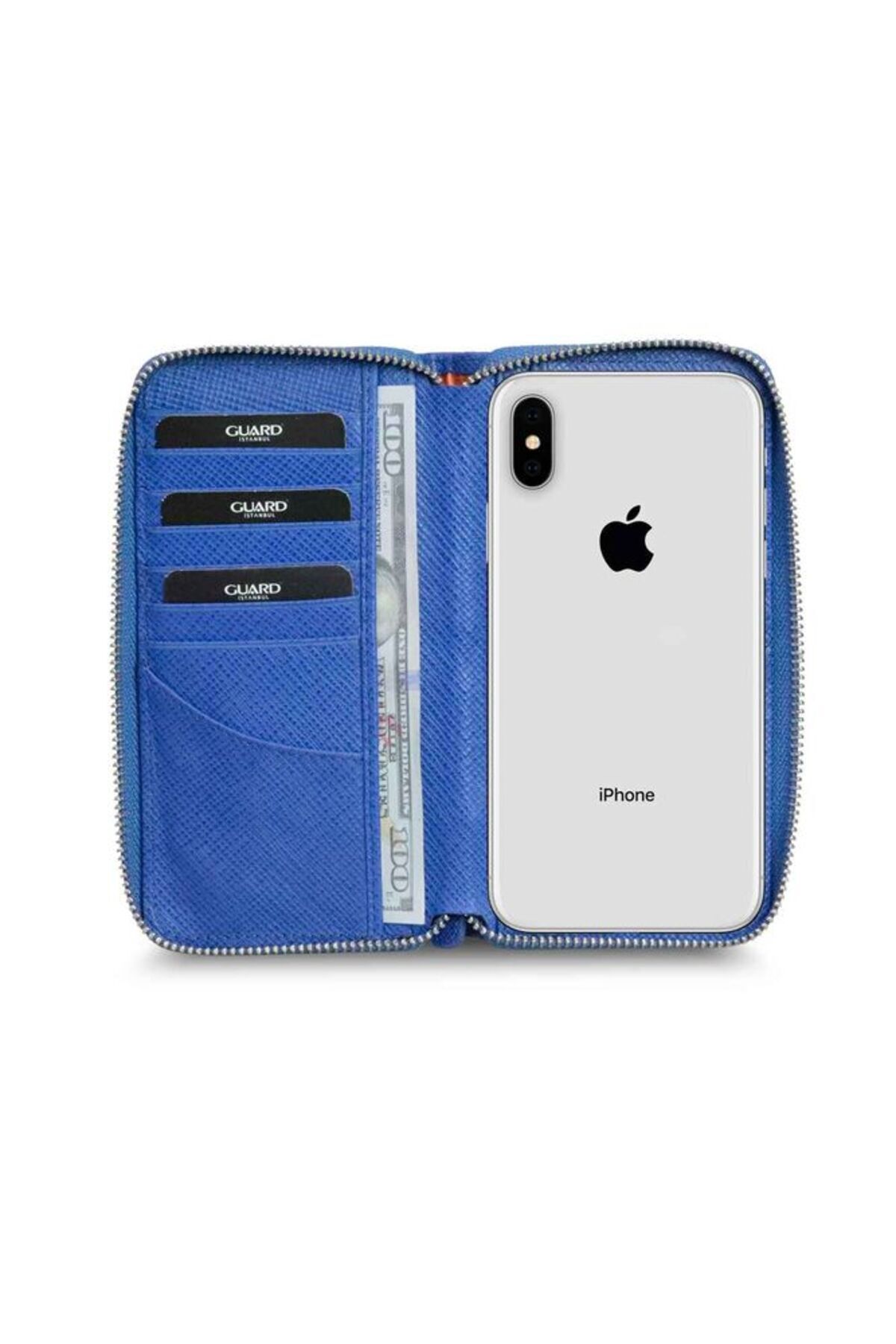 GUARD-Blue Sack Print Zipper Portfolio Wallet Genuine Leather P3016 3