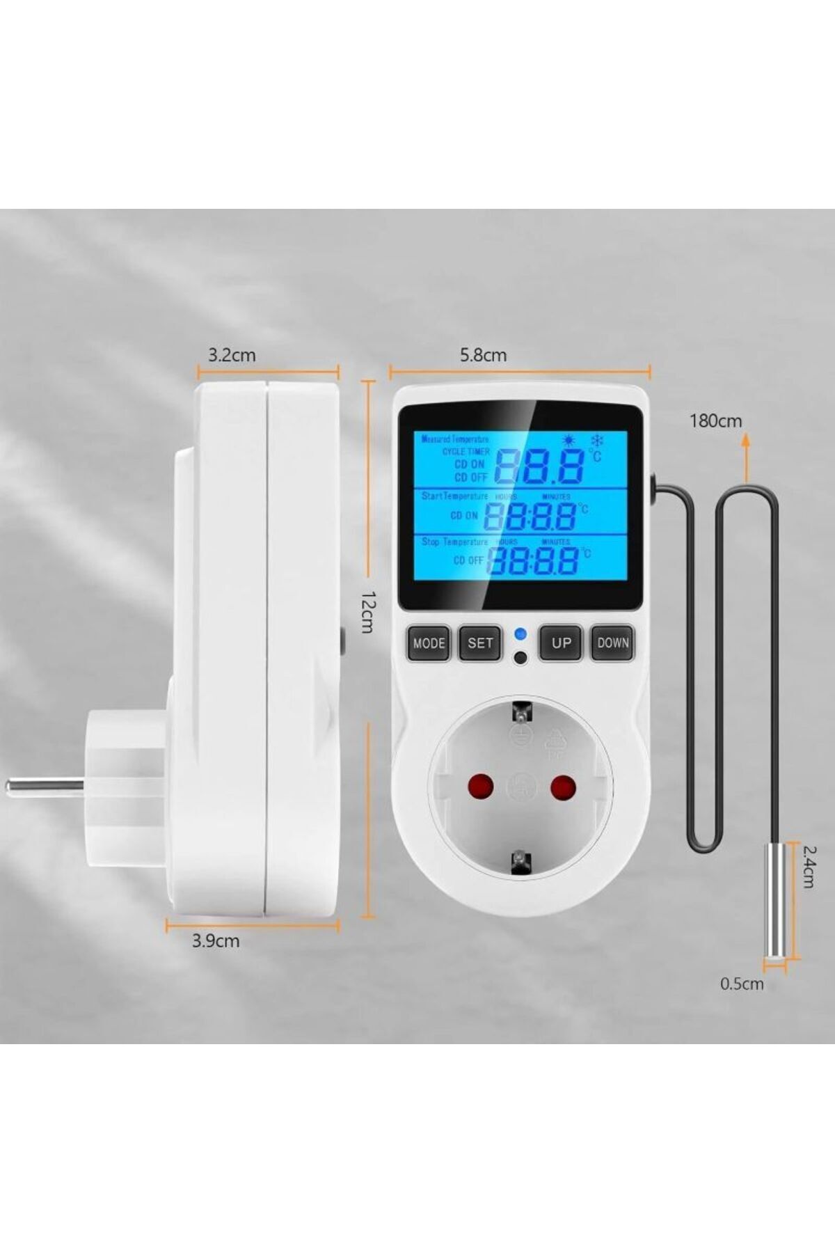 miraza-Thermostat Socket, Illuminated Display, Programmable, Air Conditioning Automation, Temperature Probe 1.7M 8