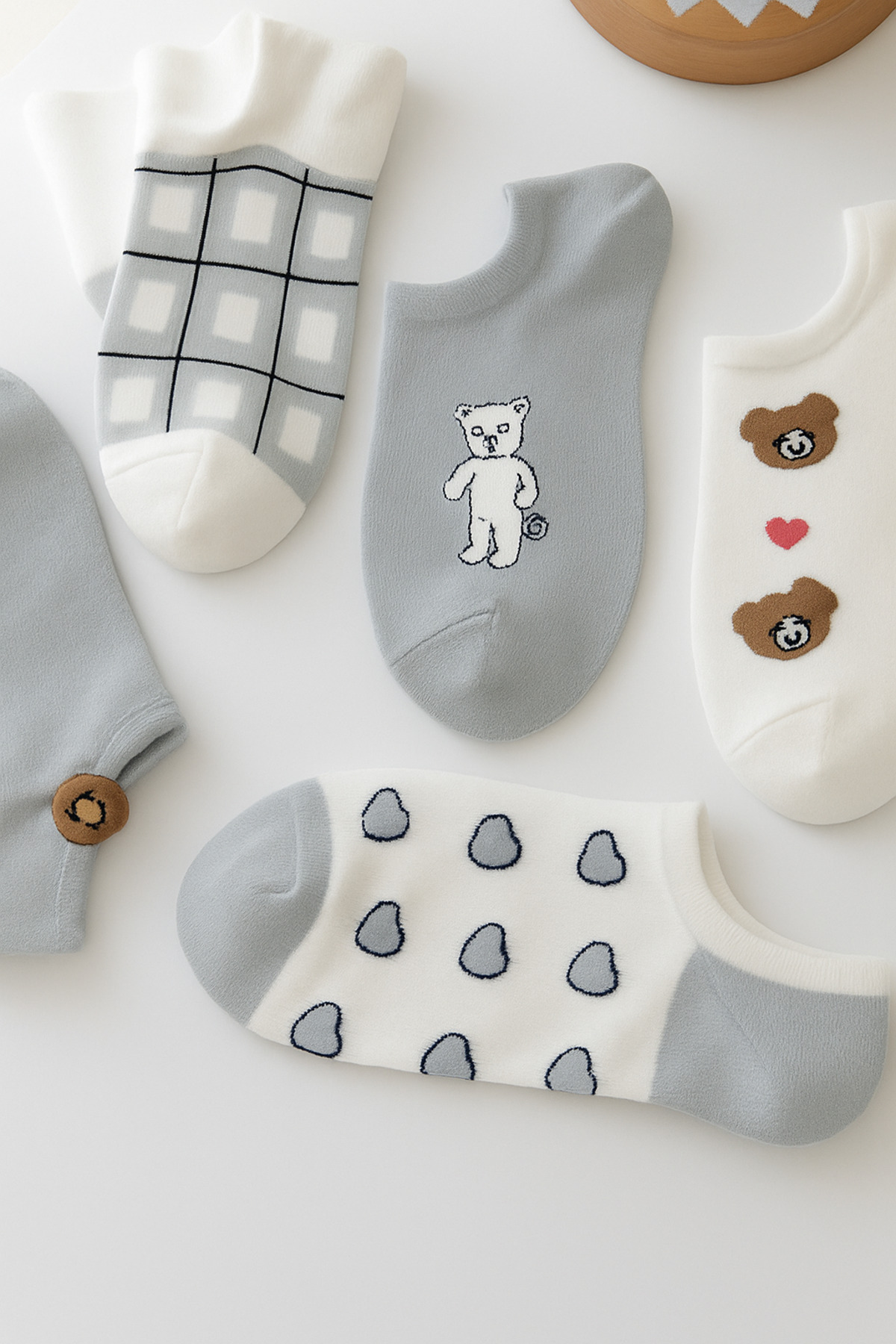 Black Arden Socks Kadın Renkli Ayıcık Desenli Çorap 5 Çift Pamuklu görsel 7