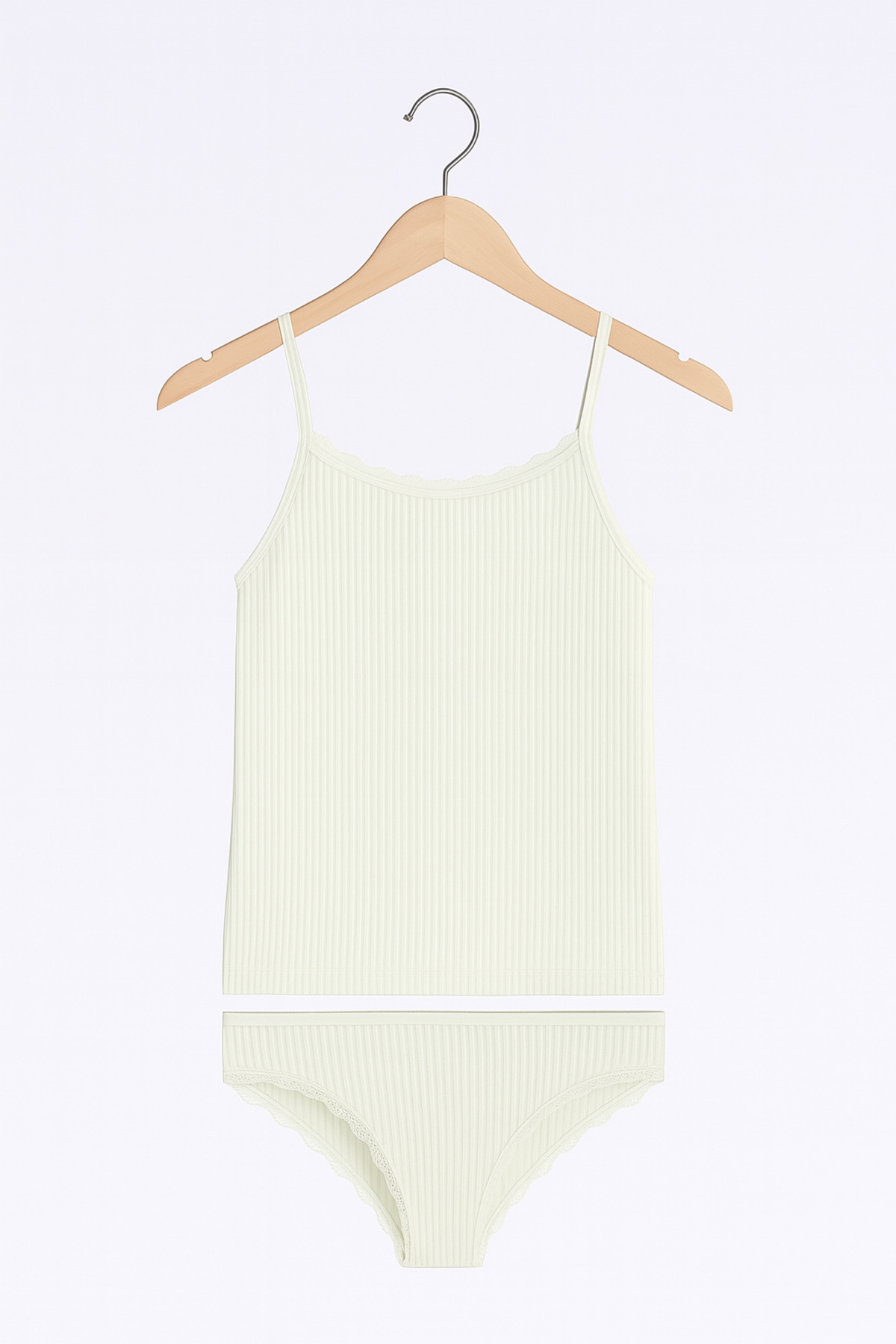 Women's Ecru Viscose Lycra Soft Fabric Strappy Singlet & Slip Panties Set Q3i5k3l4ekk
