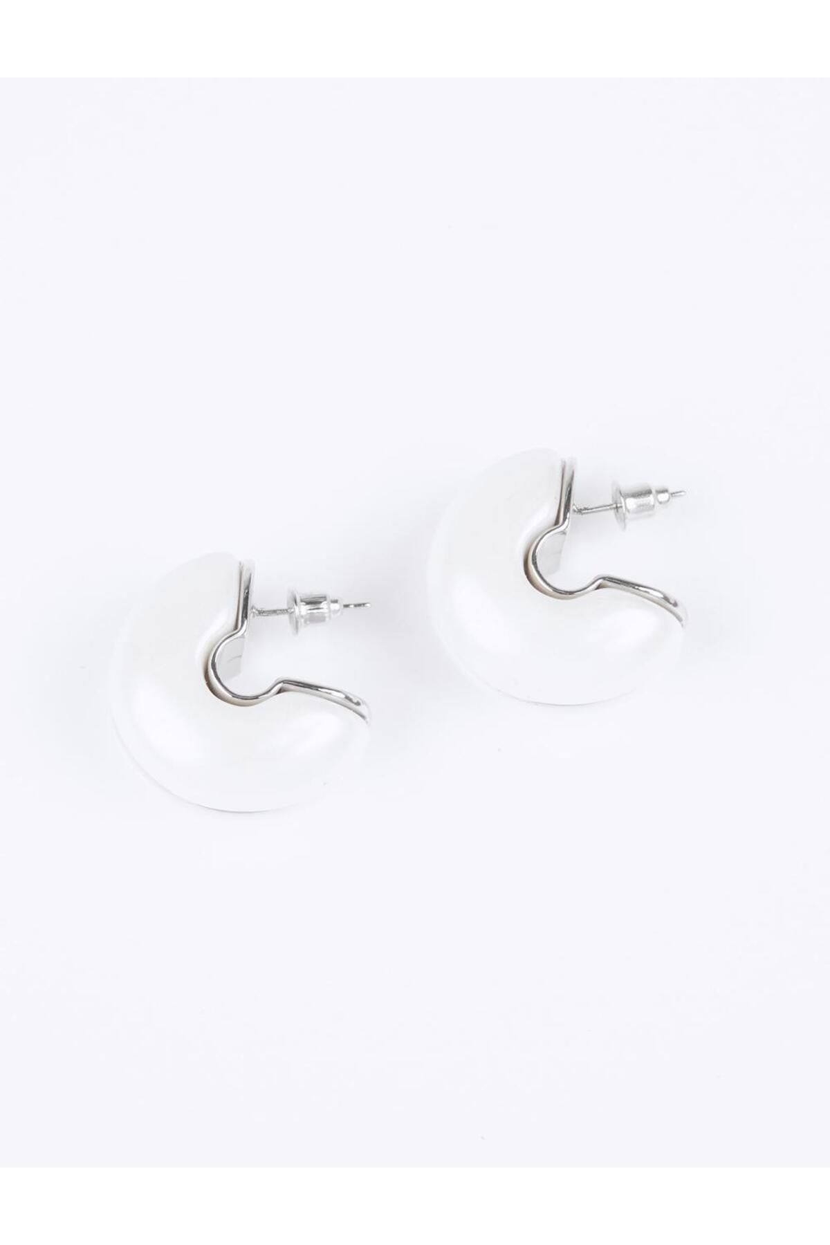 Jimmy Key-Silver Color Thick Hoop Figured Earrings 1