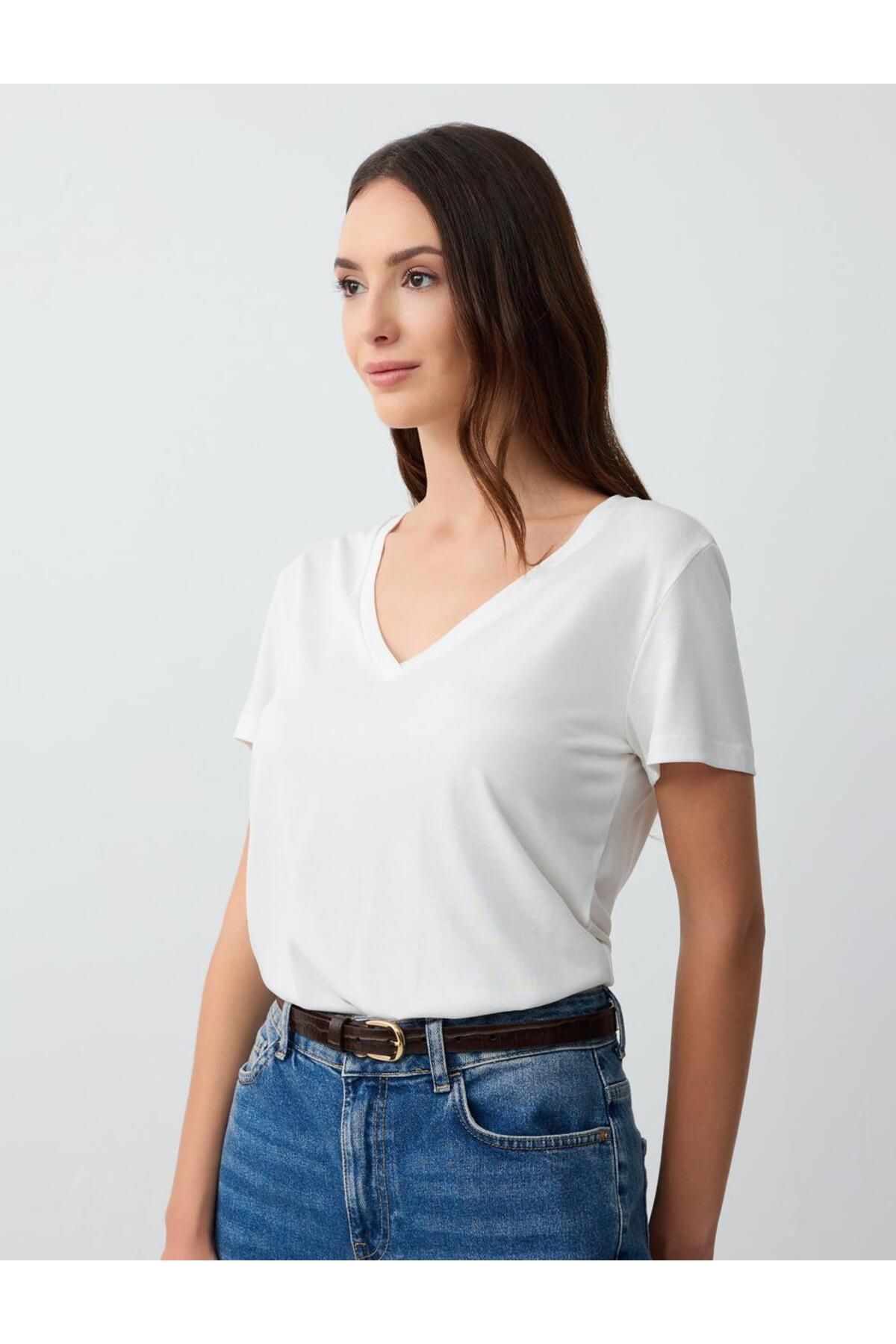 Jimmy Key-White V-Neck Short Sleeve Knitted Modal T-Shirt 3