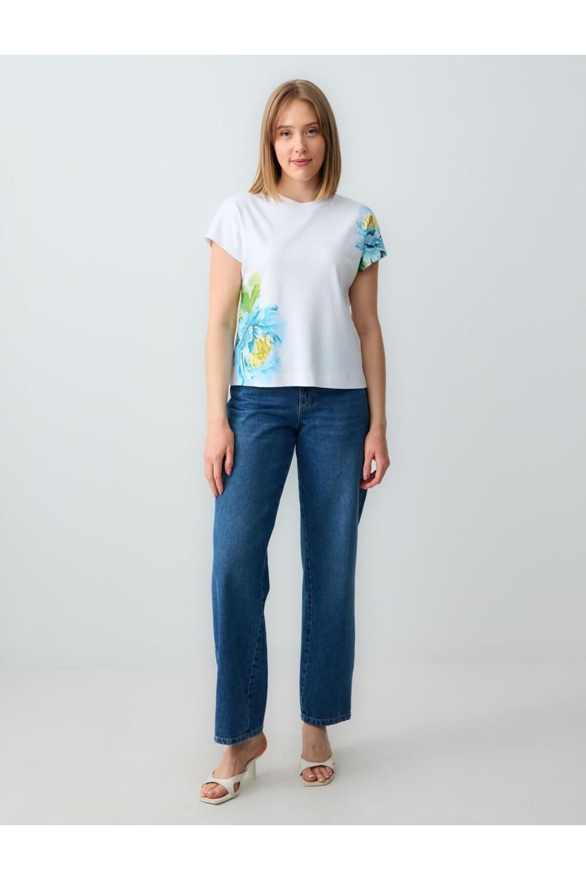 Jimmy Key-Ecru 100% Cotton Patterned Crew Neck Short Sleeve T-Shirt 2