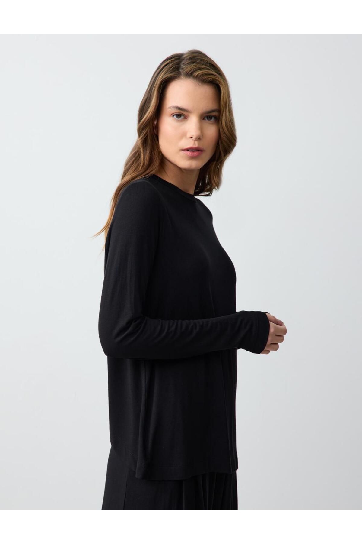Jimmy Key-Black Crew Neck Long Sleeve Modal Knitted Sweatshirt 4