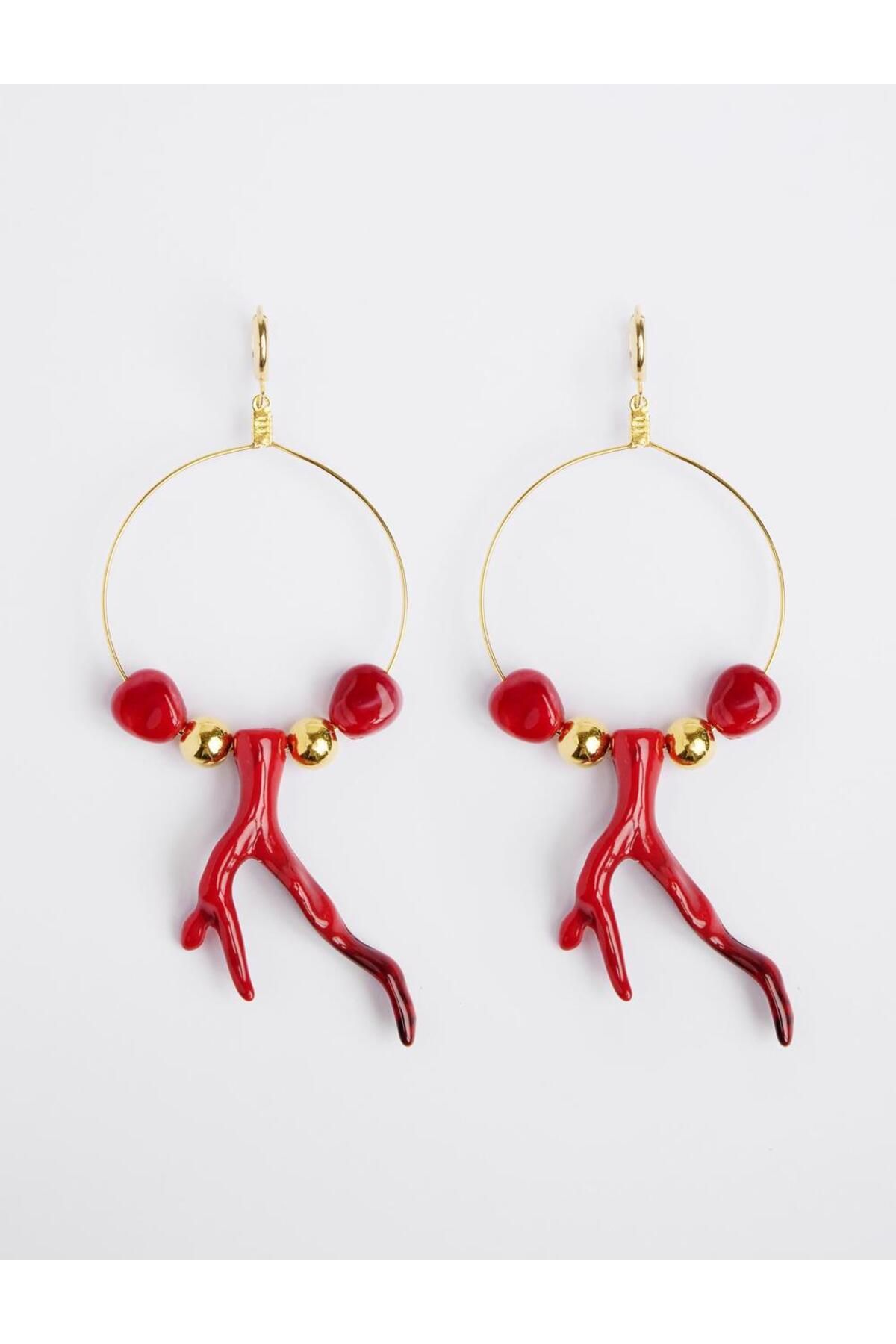 Jimmy Key-Red Asymmetrical Figured Hoop Earrings 1