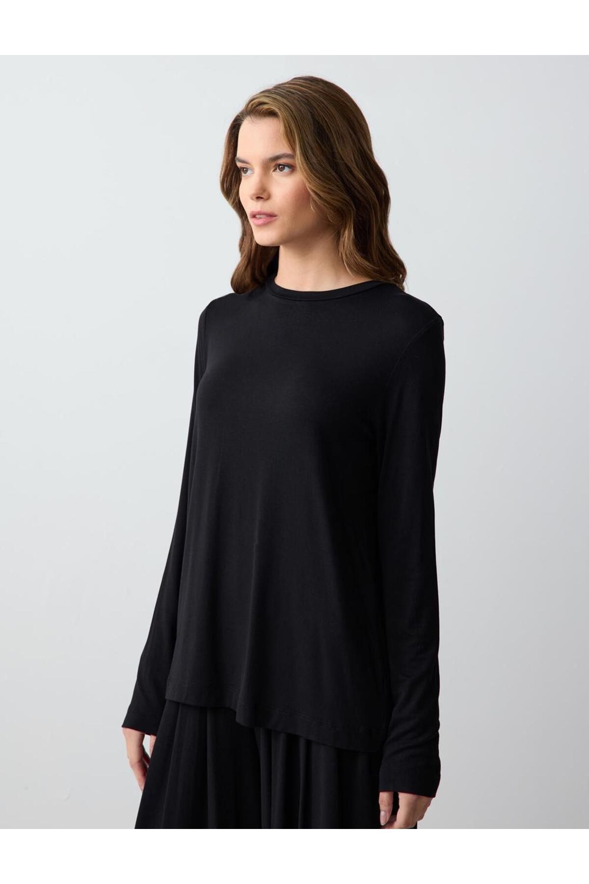 Jimmy Key-Black Crew Neck Long Sleeve Modal Knitted Sweatshirt 3