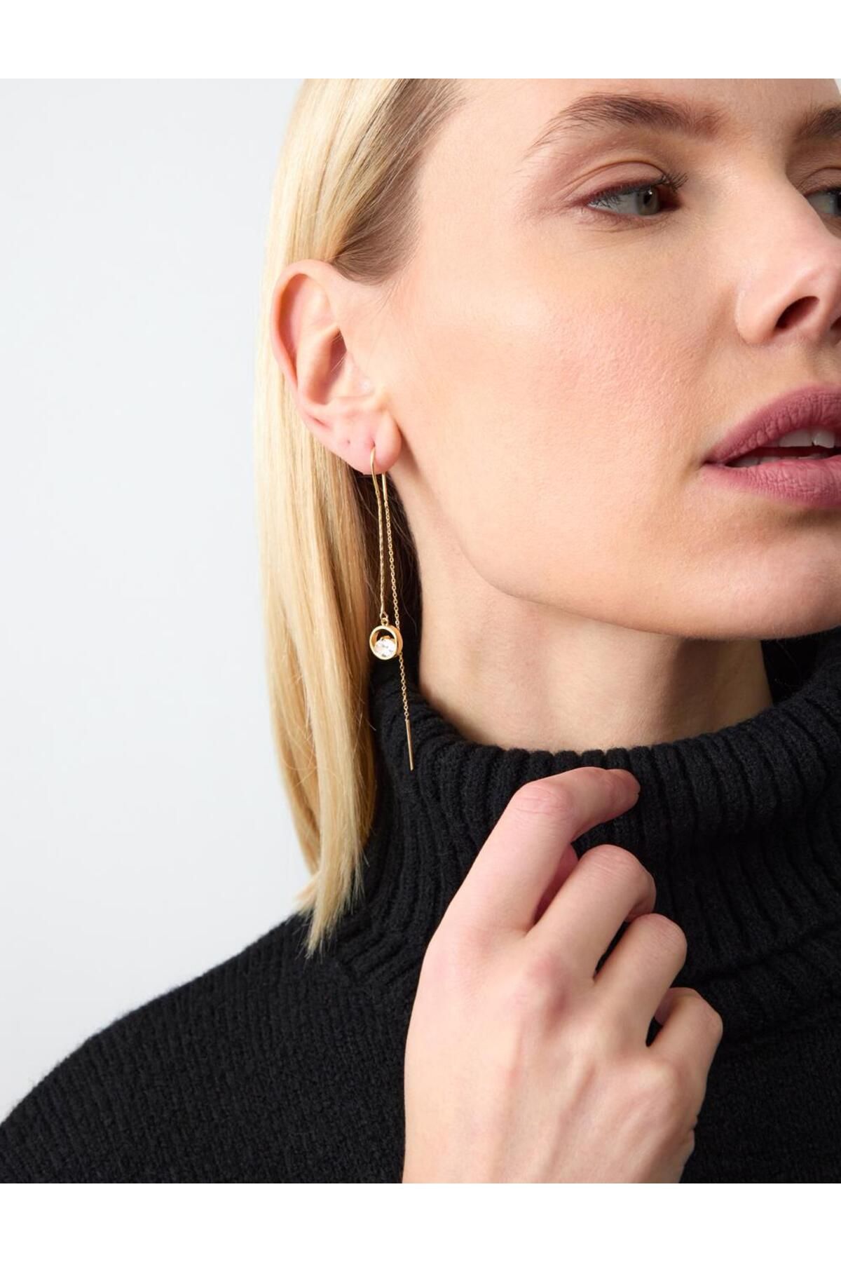 Jimmy Key-Gold Color Round Figured Chain Swinging Earrings 1