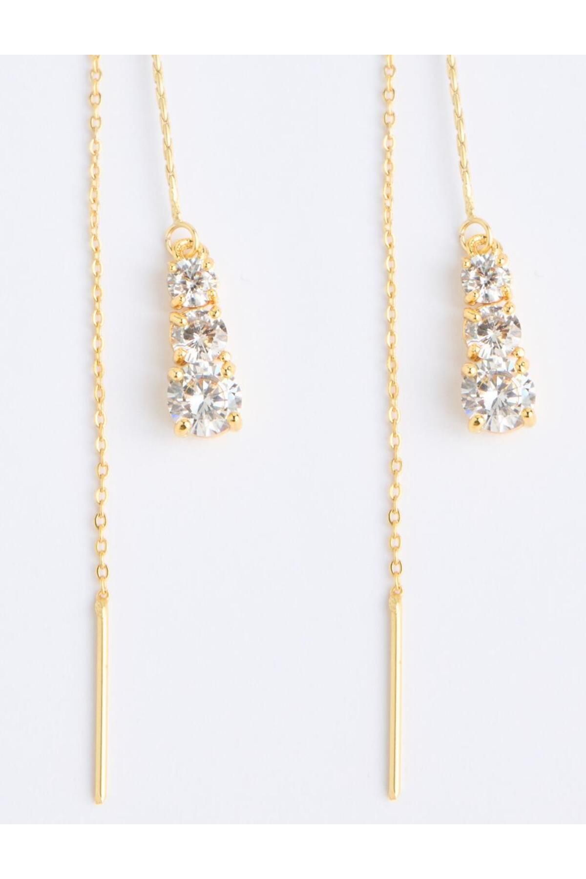 Jimmy Key-Silver Color Chain Detailed Swinging Earrings 3
