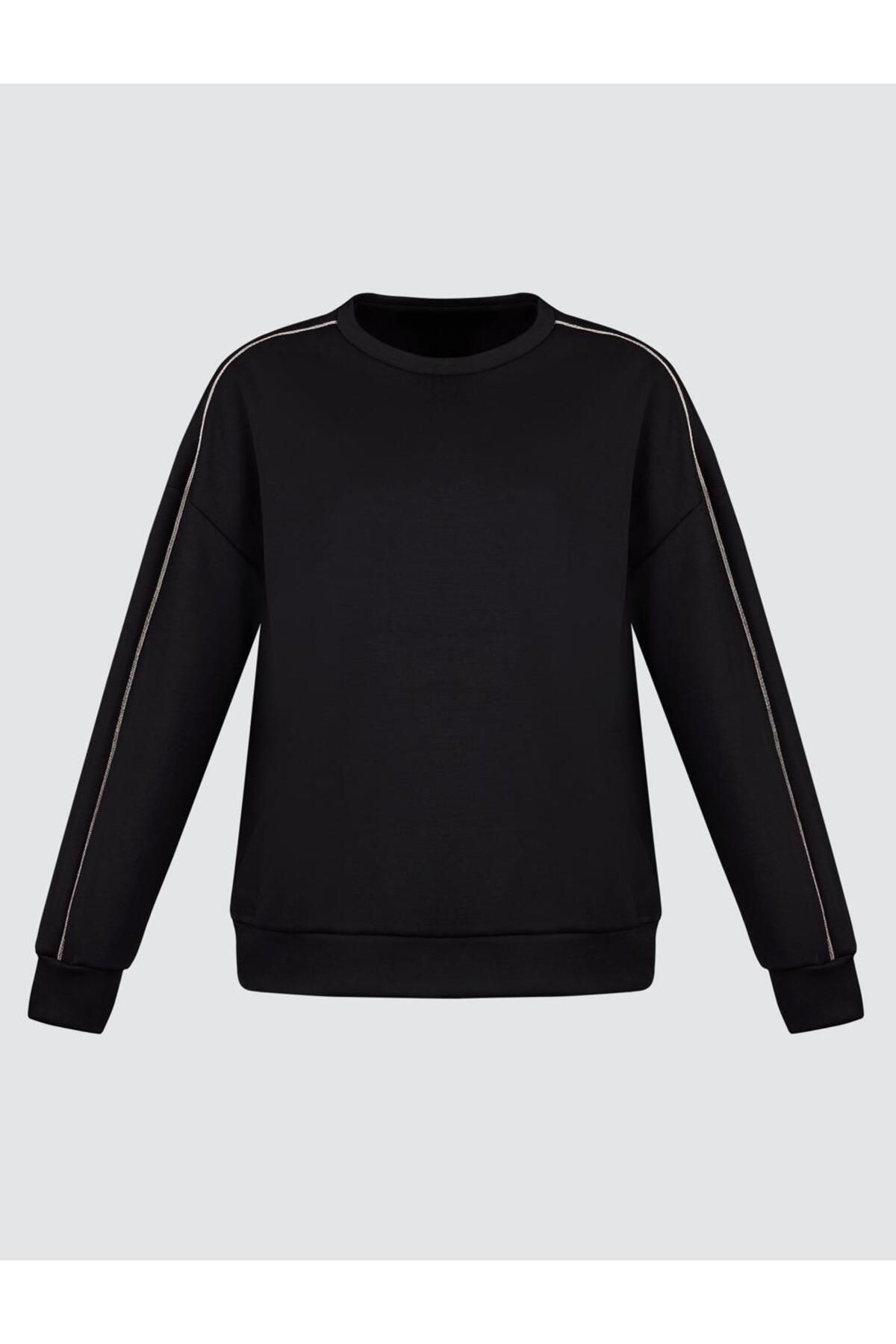 Jimmy Key-Black Crew Neck Long Sleeve Sweatshirt with Line Detail 7