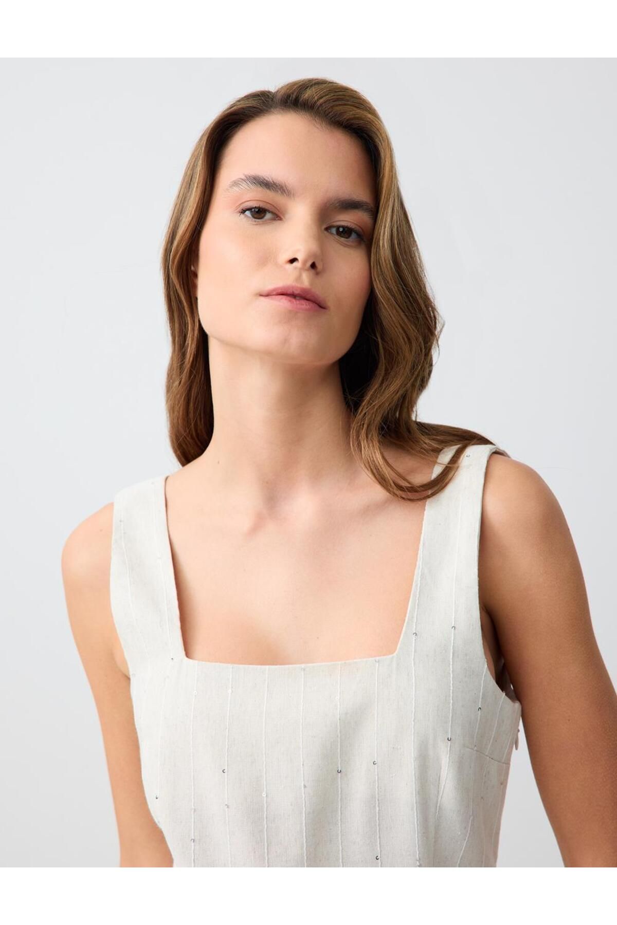 Jimmy Key-Stone Square Neck Sleeveless Woven Linen Blend Mini Dress 5