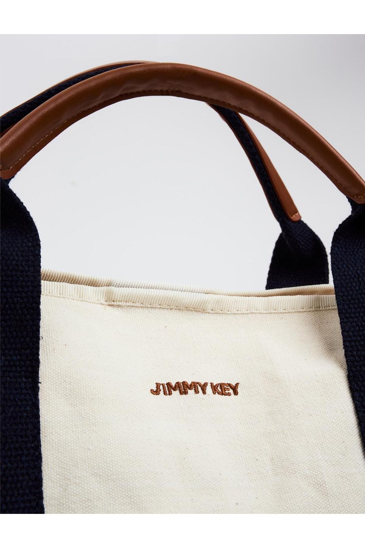 Jimmy Key-Ecru Canvas Hand and Shoulder Bag with Removable Strap Detail 7