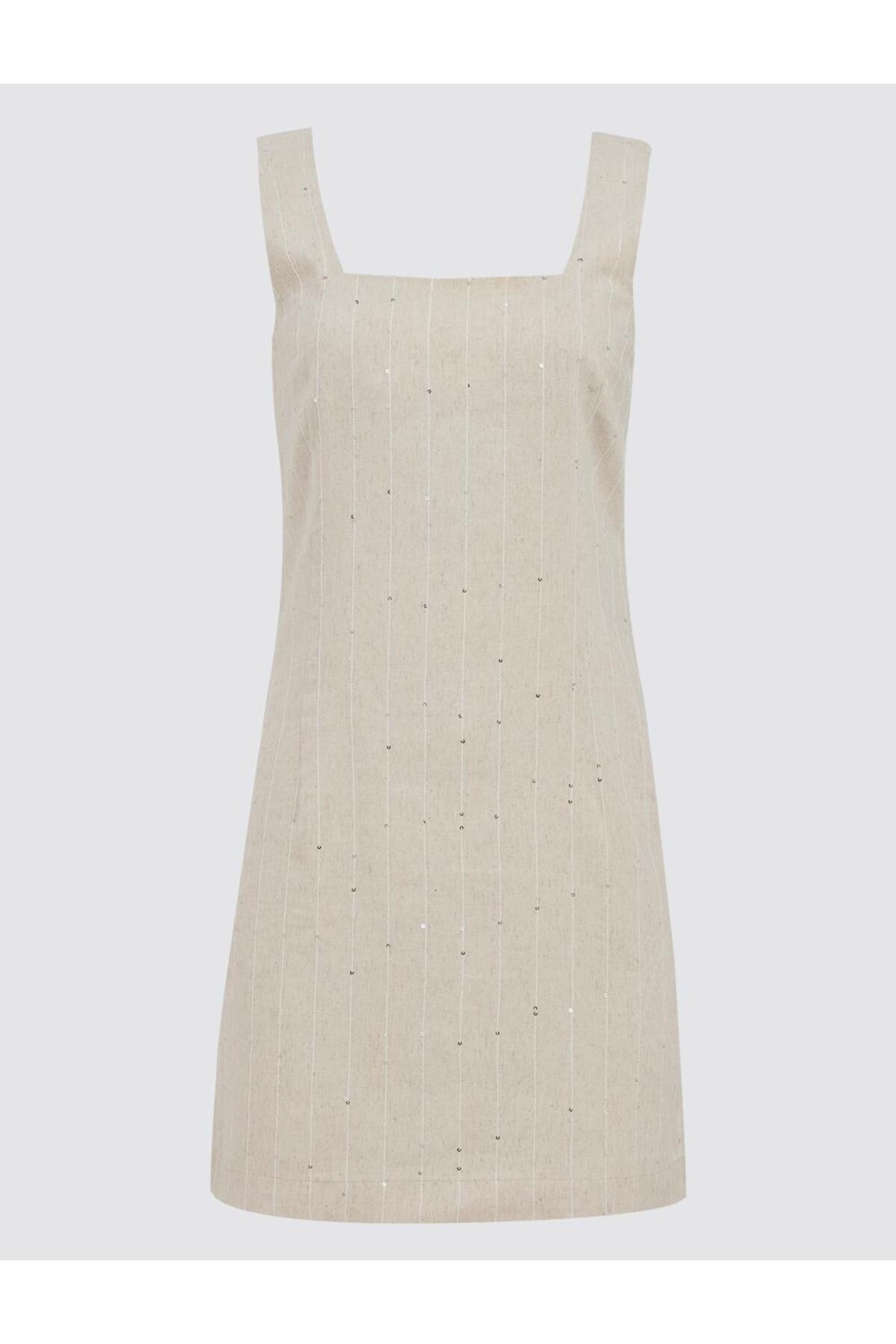 Jimmy Key-Stone Square Neck Sleeveless Woven Linen Blend Mini Dress 7