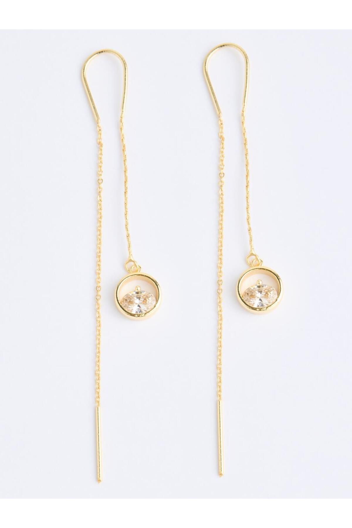 Jimmy Key-Gold Color Round Figured Chain Swinging Earrings 2