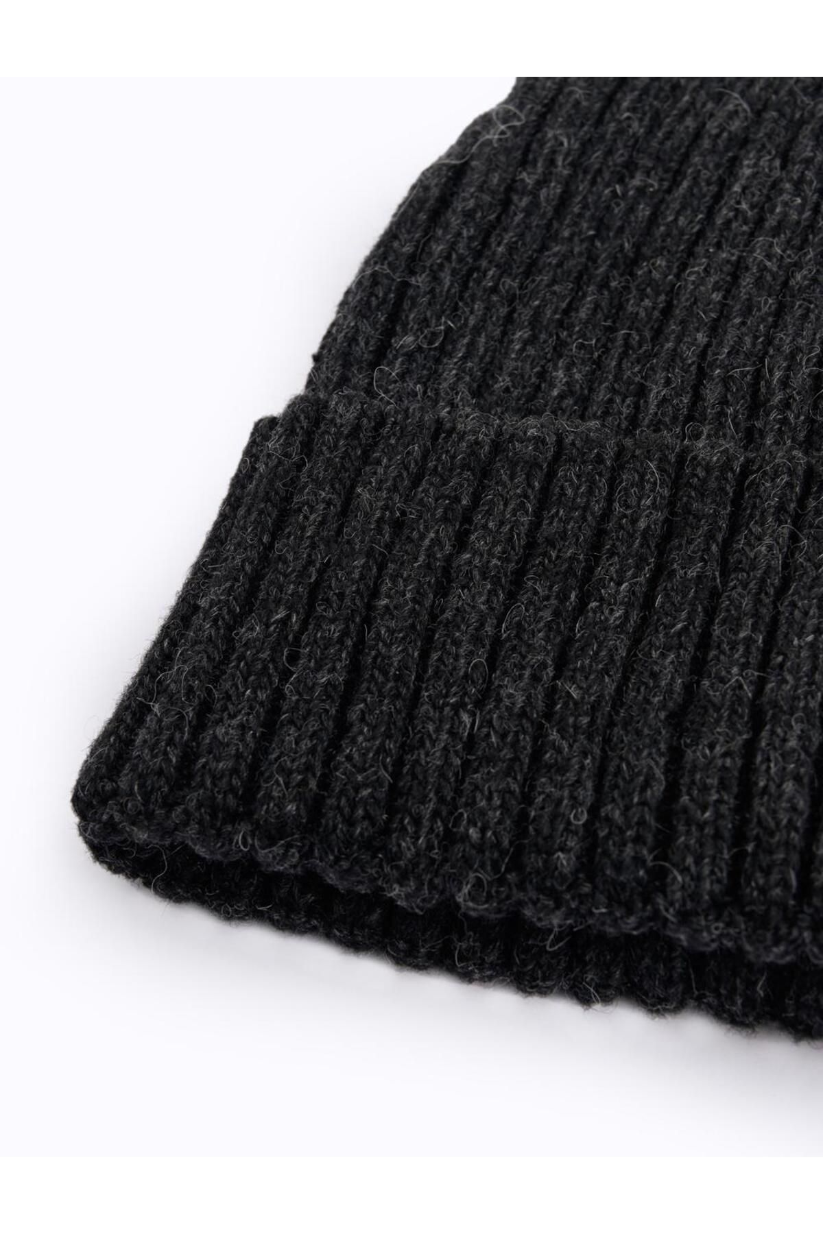 Jimmy Key-Anthracite Melange Knitted Patterned Wool Beret 3