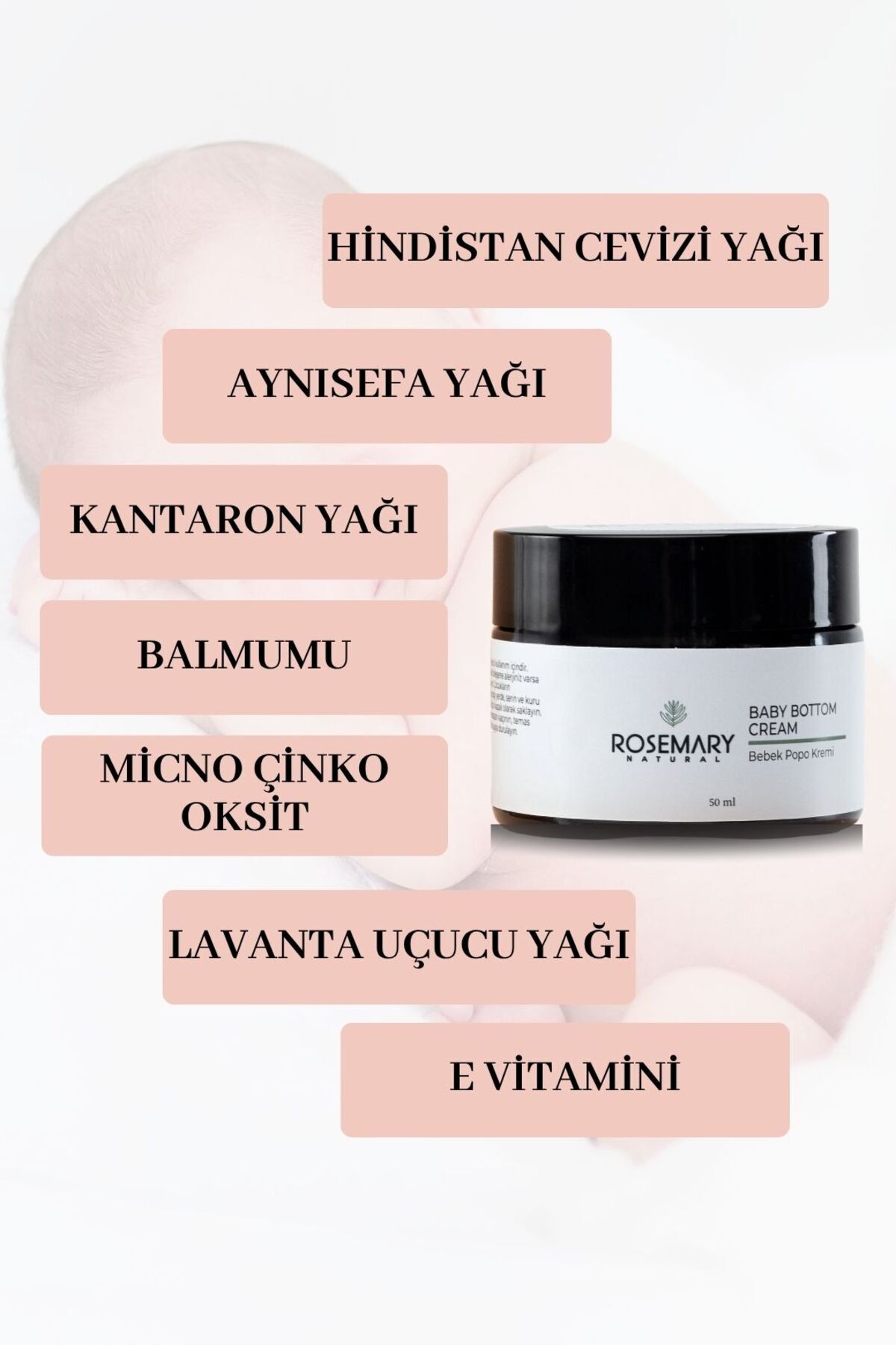 Rosemary Natural Bebek Popo Kremi 50 ml Bez Bölgesi Bakımı Doğal Pişik Kremi fotoğrafı 2 (önizleme)