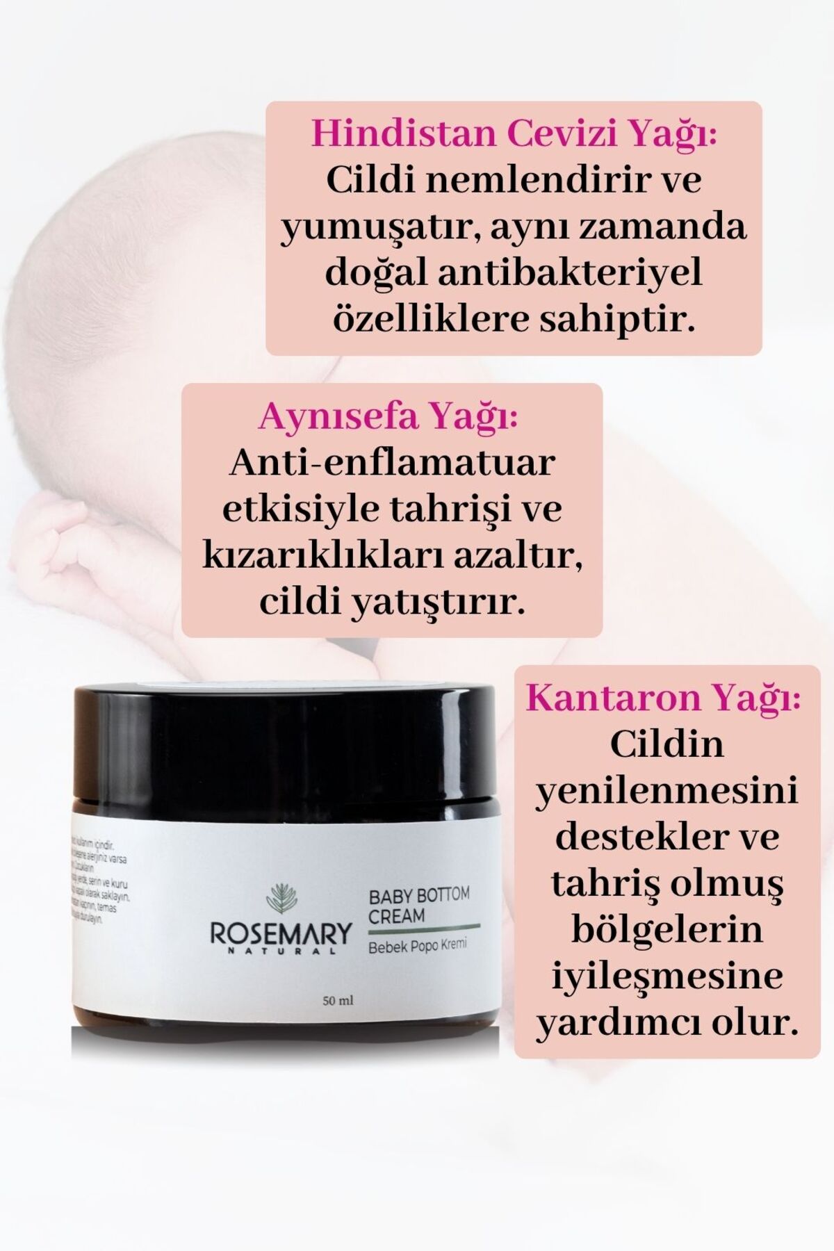 Rosemary Natural Bebek Popo Kremi 50 ml Bez Bölgesi Bakımı Doğal Pişik Kremi fotoğrafı 3 (önizleme)