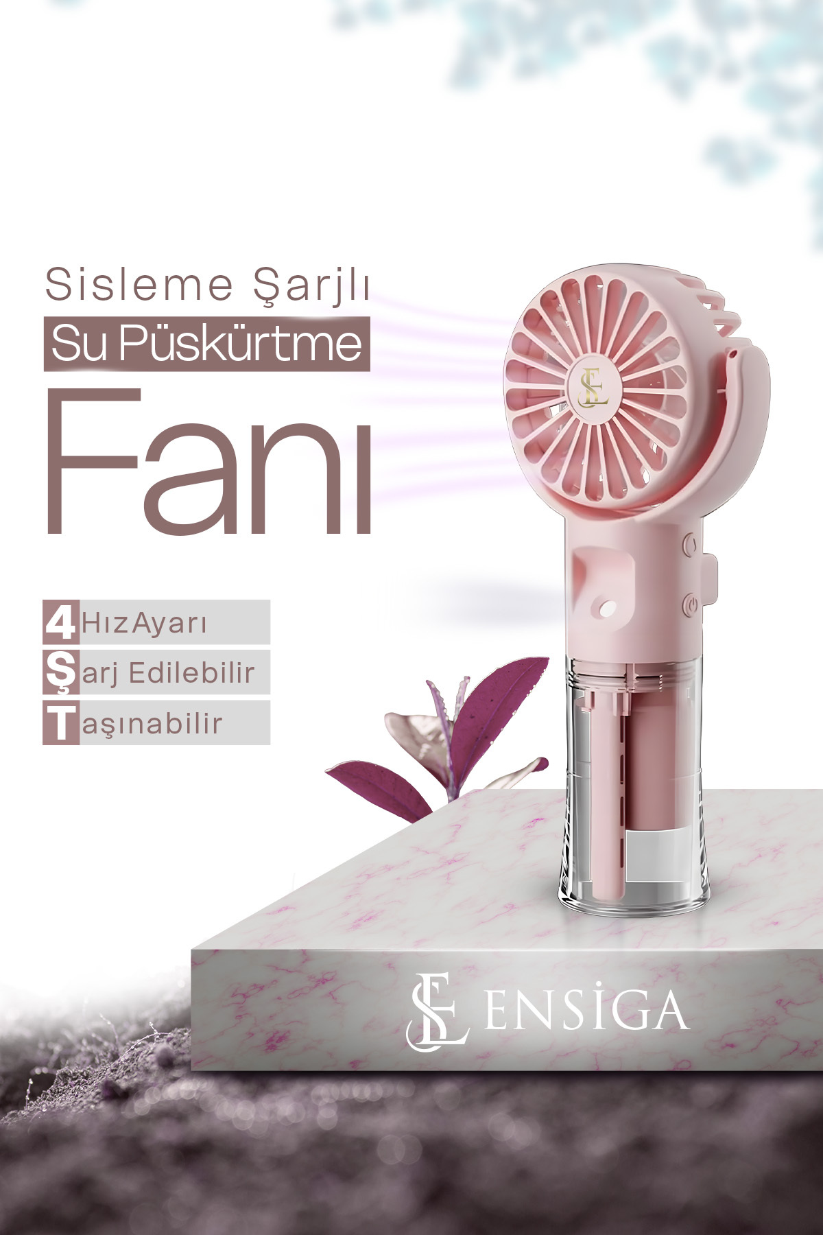 Bottle Fog Fan, Rechargeable Portable Adjustable Small Fan, 4 Speed Water Spray Fan