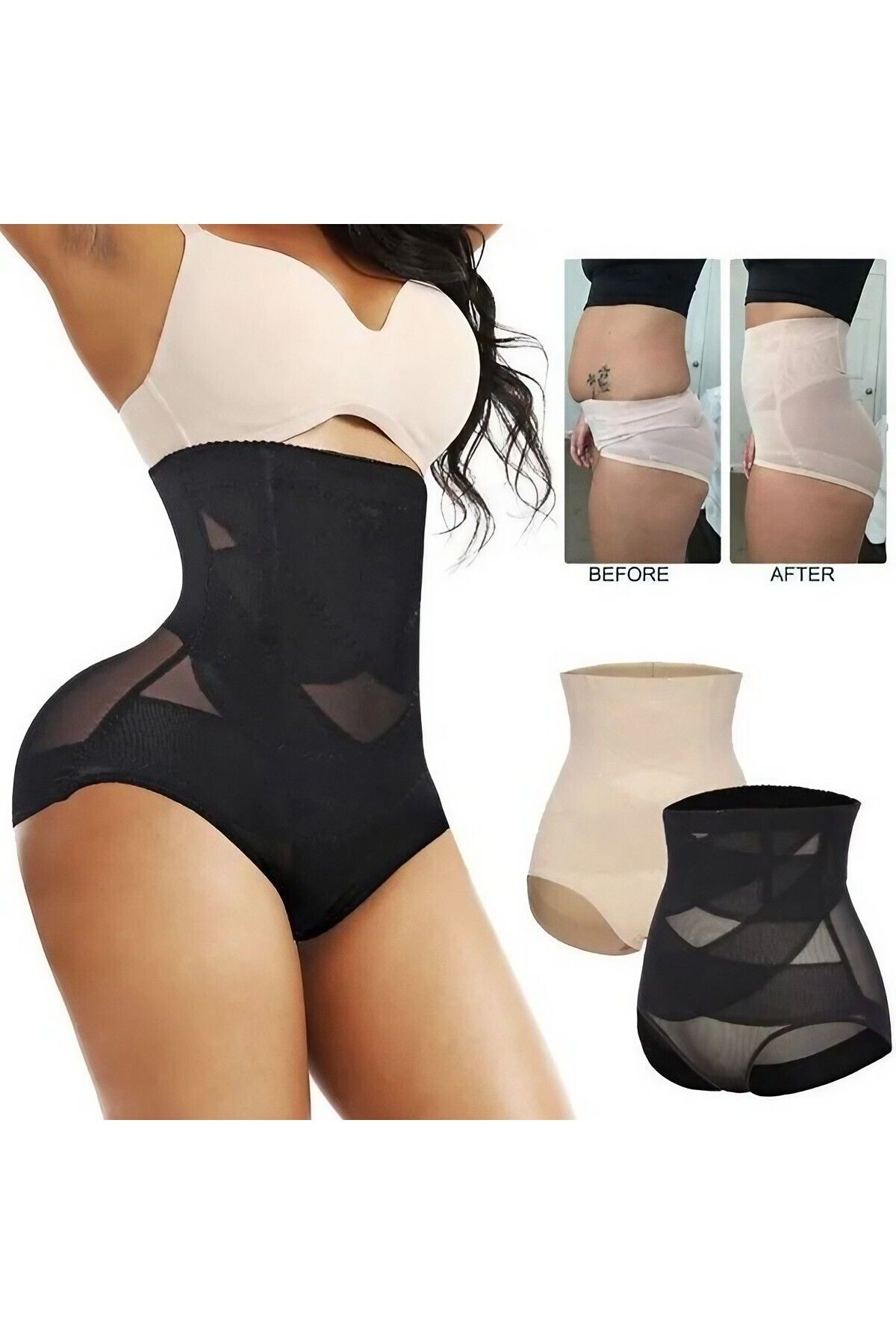 Optim Solution-Lenjerie Modelatoare pentru Abdomen, cu Talie Inalta si Corset, Negru, Push-Up, Marimea M 3