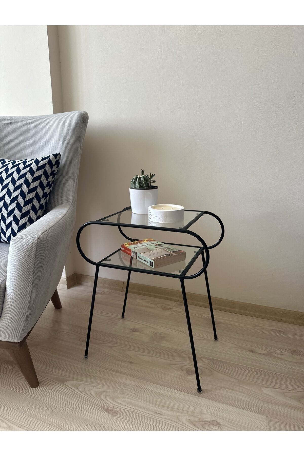 Tokyo Side Table with Metal Glass Black-Transparent