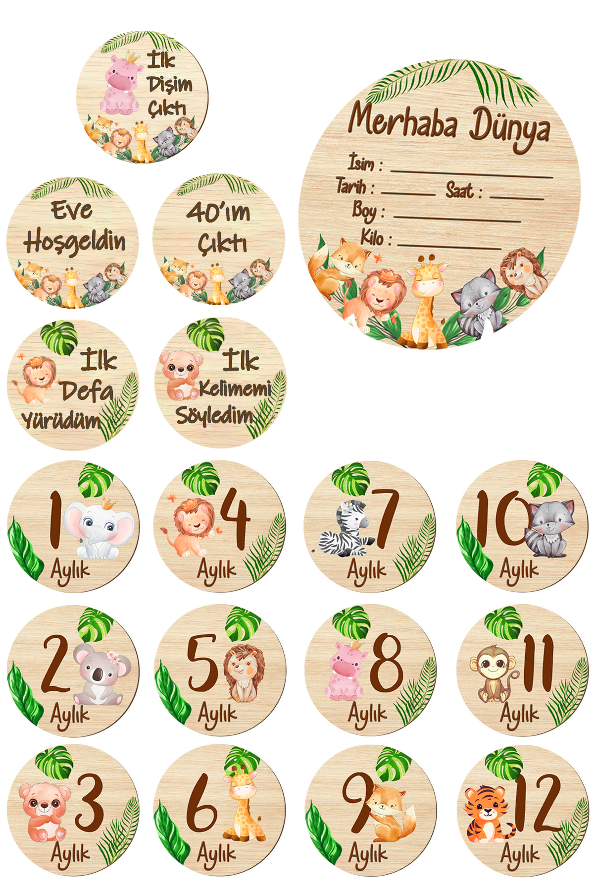 Moky Design Bebek Aylık Anı Kartları Ahşap, Hediyelik Yenidoğan Doğum Konsept Fotoğraf Diski, 18 Tasarım, 10 Cm fotoğrafı 2 (önizleme)