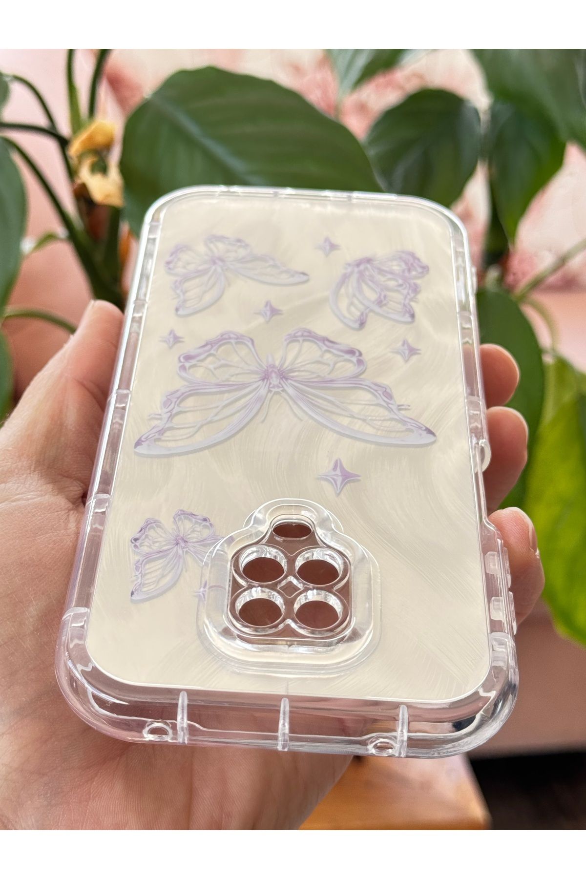 Fibaks-Redmi Note 9S - 9 Pro Case Plug-In Camera Protected Glossy Hologram Butterfly Pattern Shock Absorbing 8