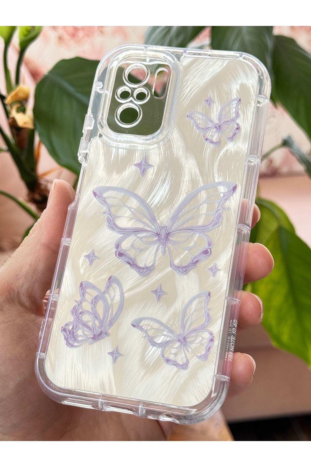 Fibaks-Redmi Note 10 - Note 10S Case Plug-In Camera Protected Glossy Hologram Butterfly Pattern Shock Absorbing 5