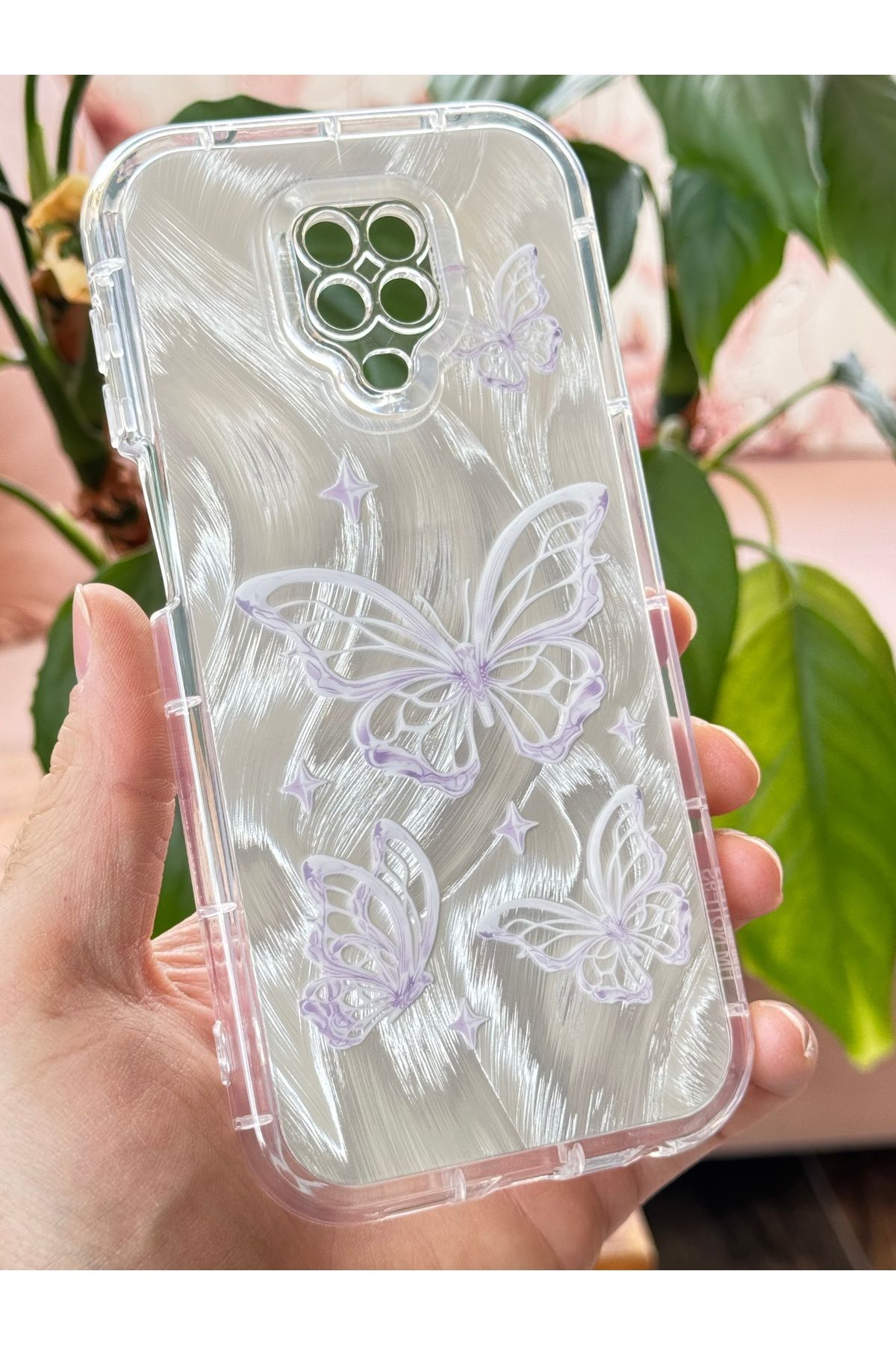 Fibaks-Redmi Note 9S - 9 Pro Case Plug-In Camera Protected Glossy Hologram Butterfly Pattern Shock Absorbing 7