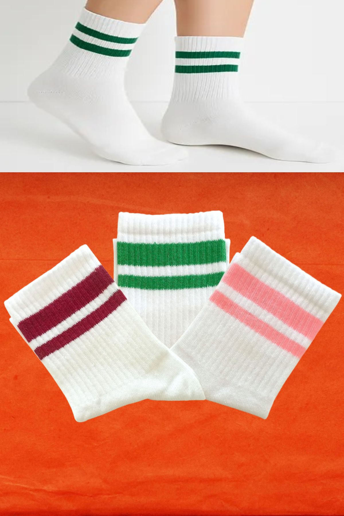 Esinti-3 Pairs Women's Men's Cotton Socks – College & Sneaker Compatible Unisex White Striped Socks 5