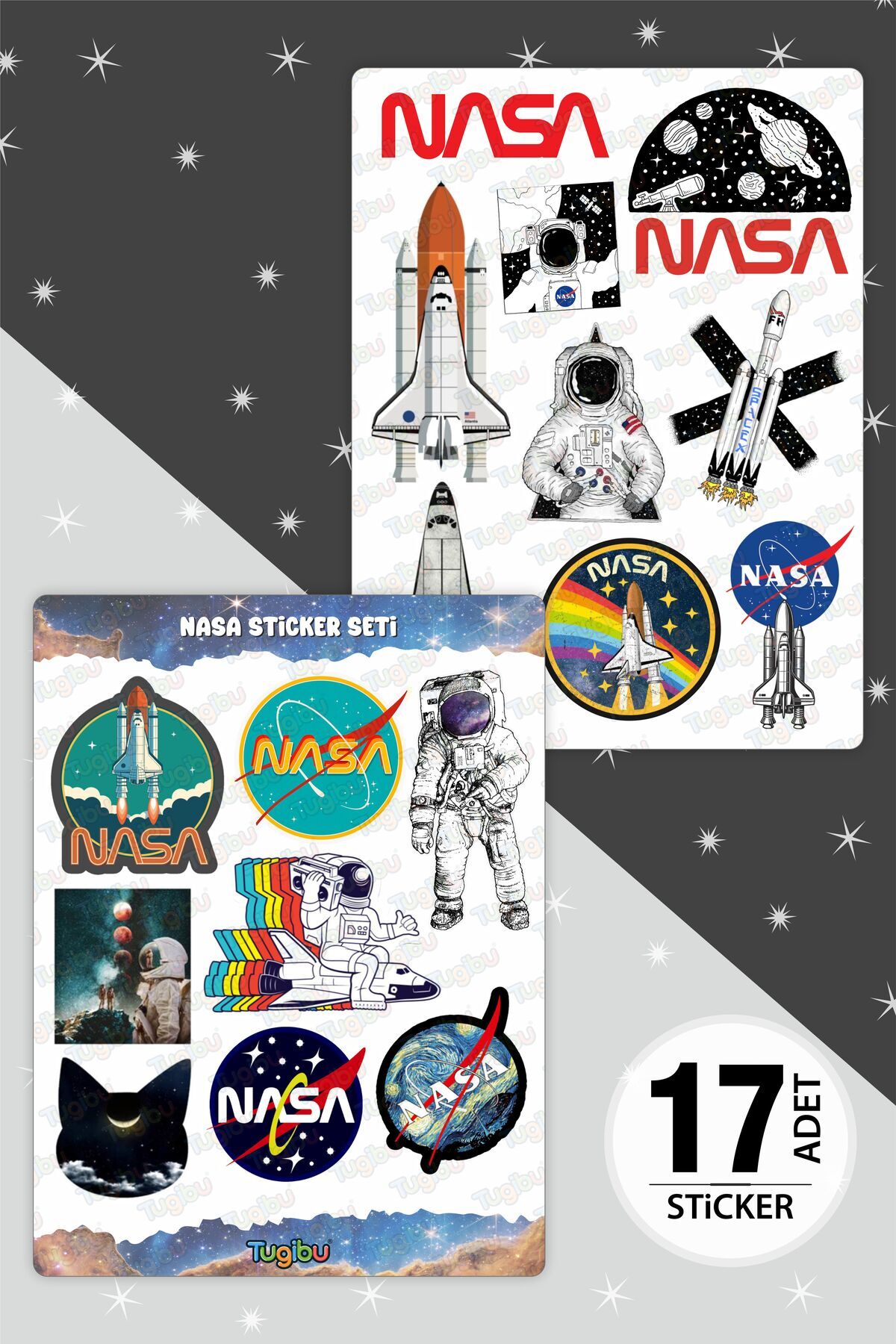 TUGİBU Nasa Sticker Seti, Astronot Sticker Seti, 17 Adet Uzay Ve Nasa ...