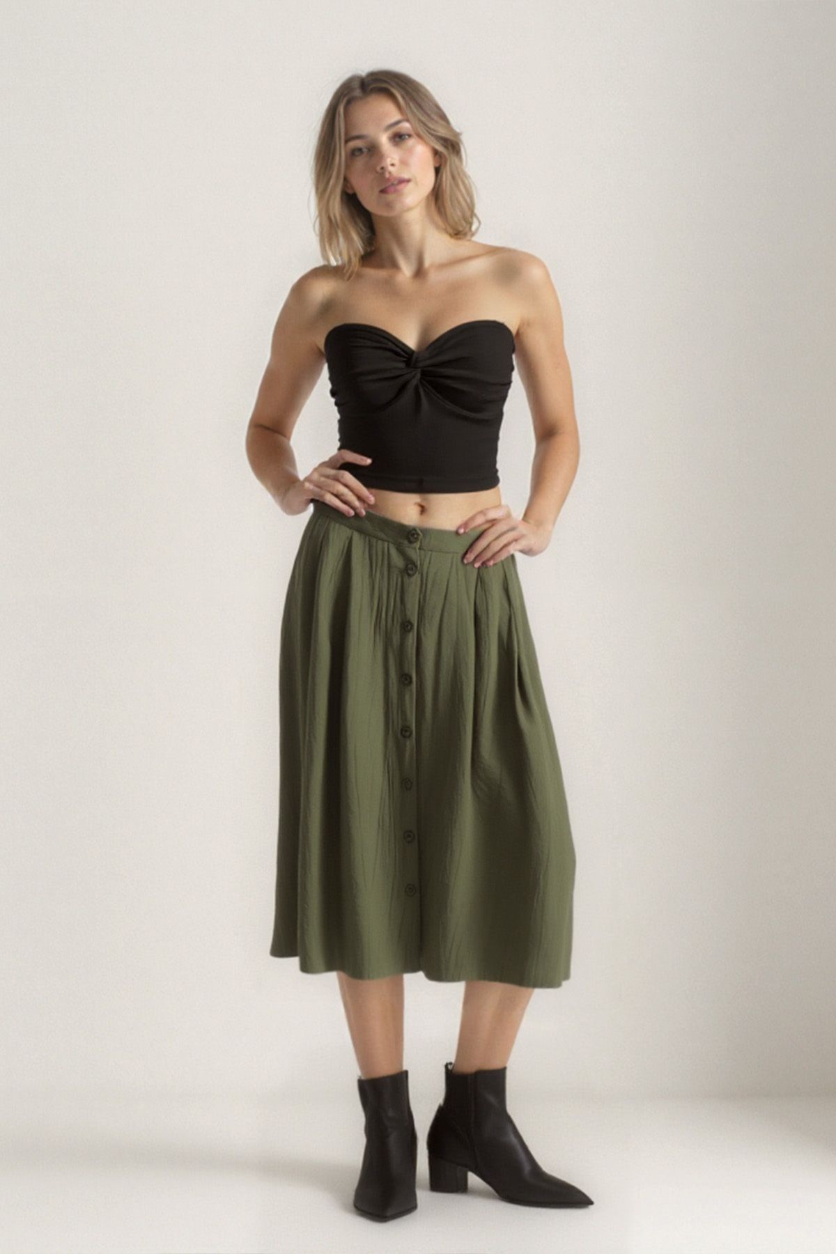 Vitrin-Button Front Midi Skirt 6